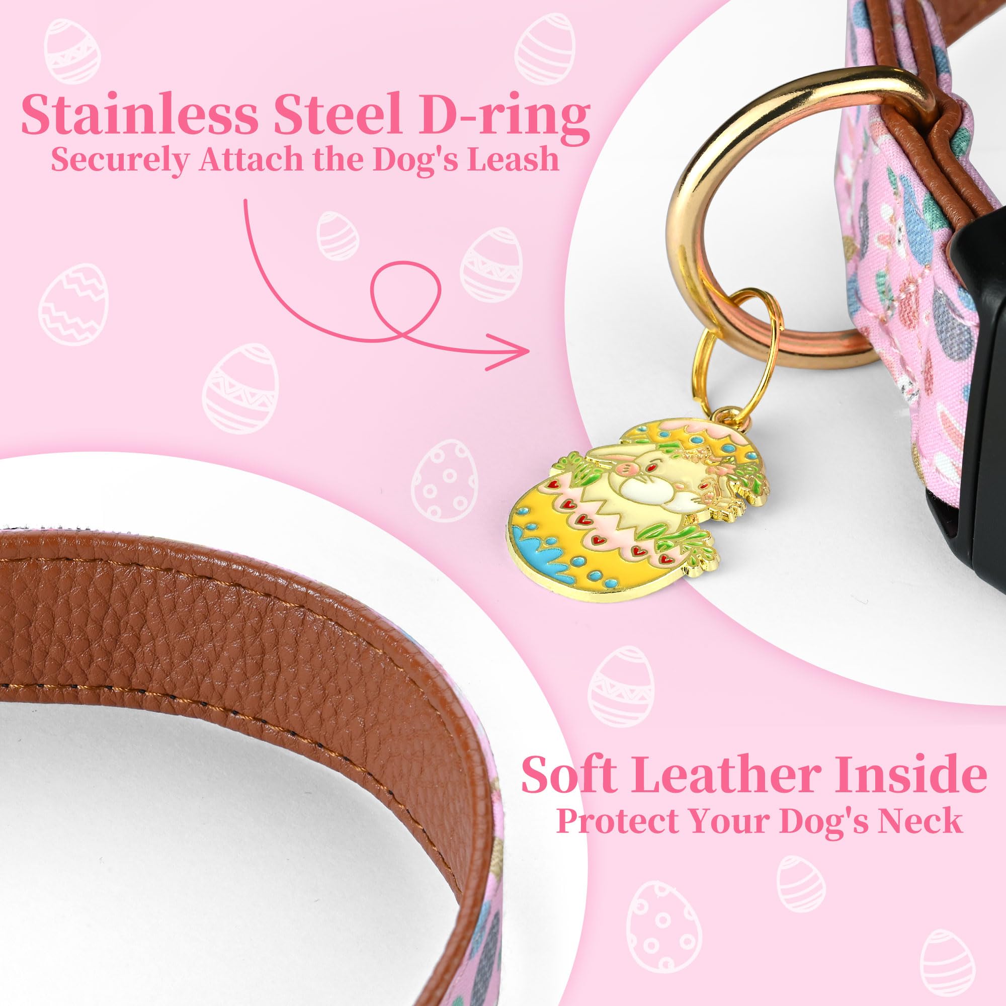 Wipalor Easter Rabbits Eggs Adjustable Dog Collar Girl Boy Puppy With Detachable Bowtie, Cute Easter Bunny Pet Collar Dog Collar