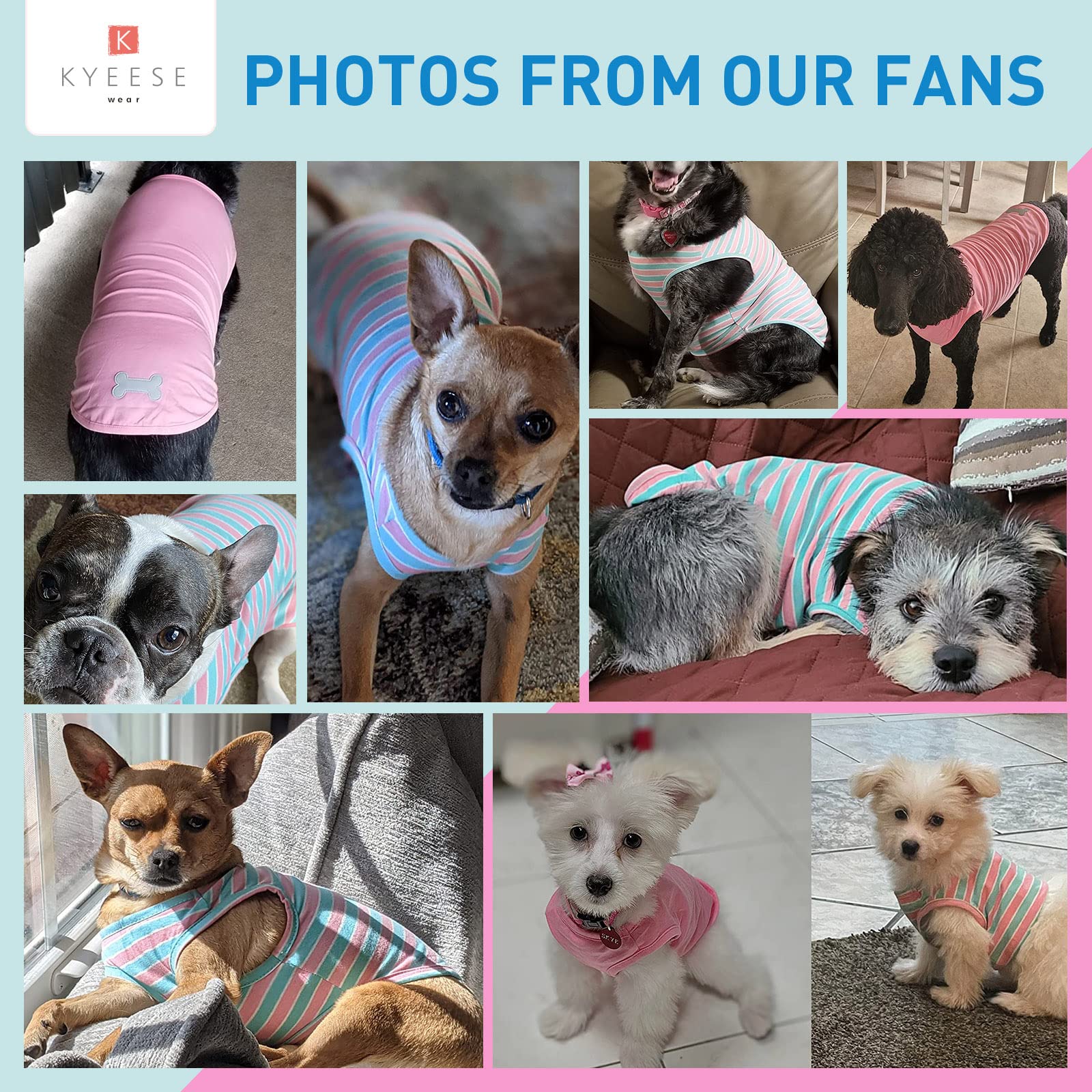 Kyeese 2 Pack Dogs Shirts Striped Dog T-Shirts Soft Cotton Tank Top Sleeveless Vest Cat Puppy Shirts