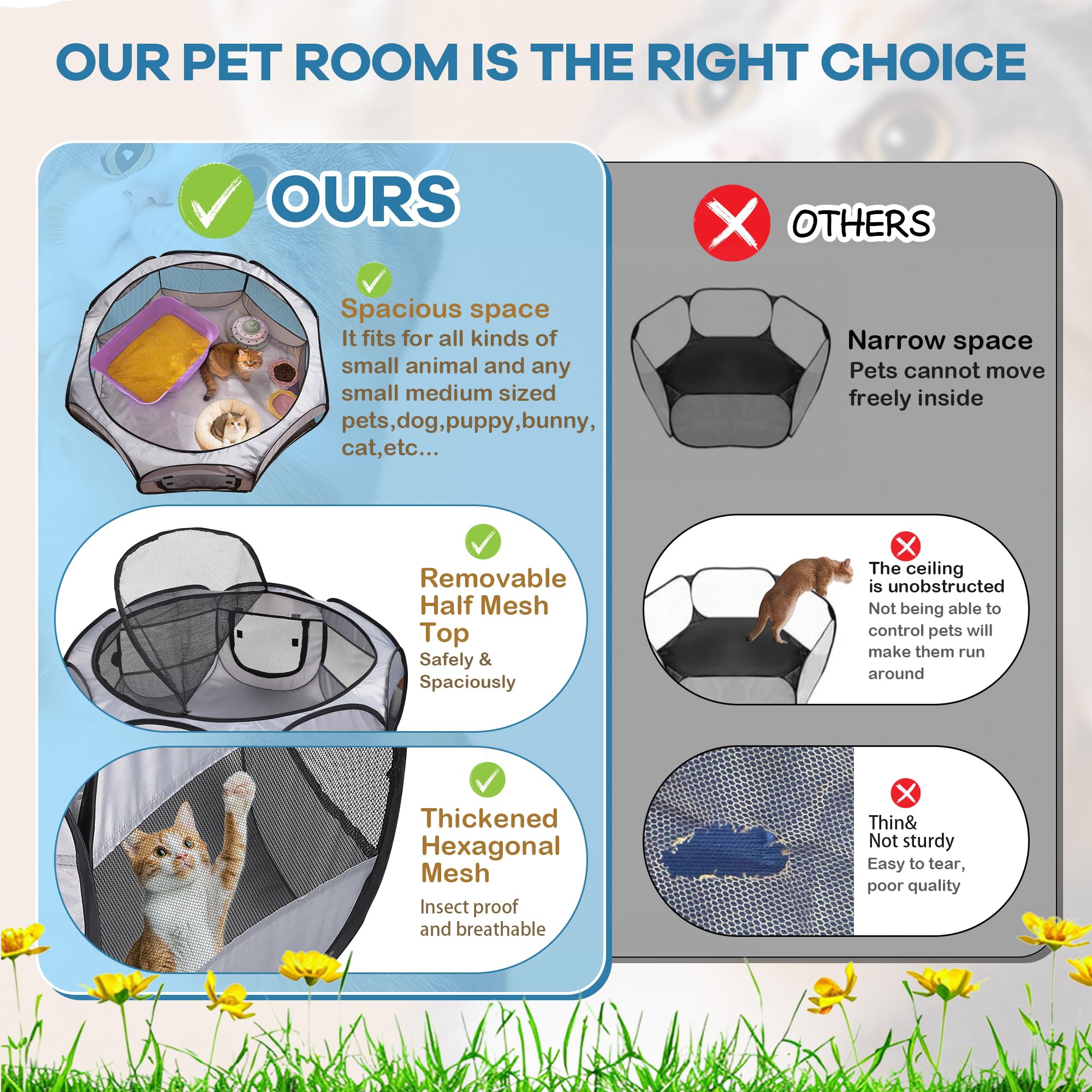 Soft Breathable Small Animal Playpen With Zipper Cover - Portable Rabbit/Bunny Pen & Chick Brooder Box, Lightweight Enclosure Fo