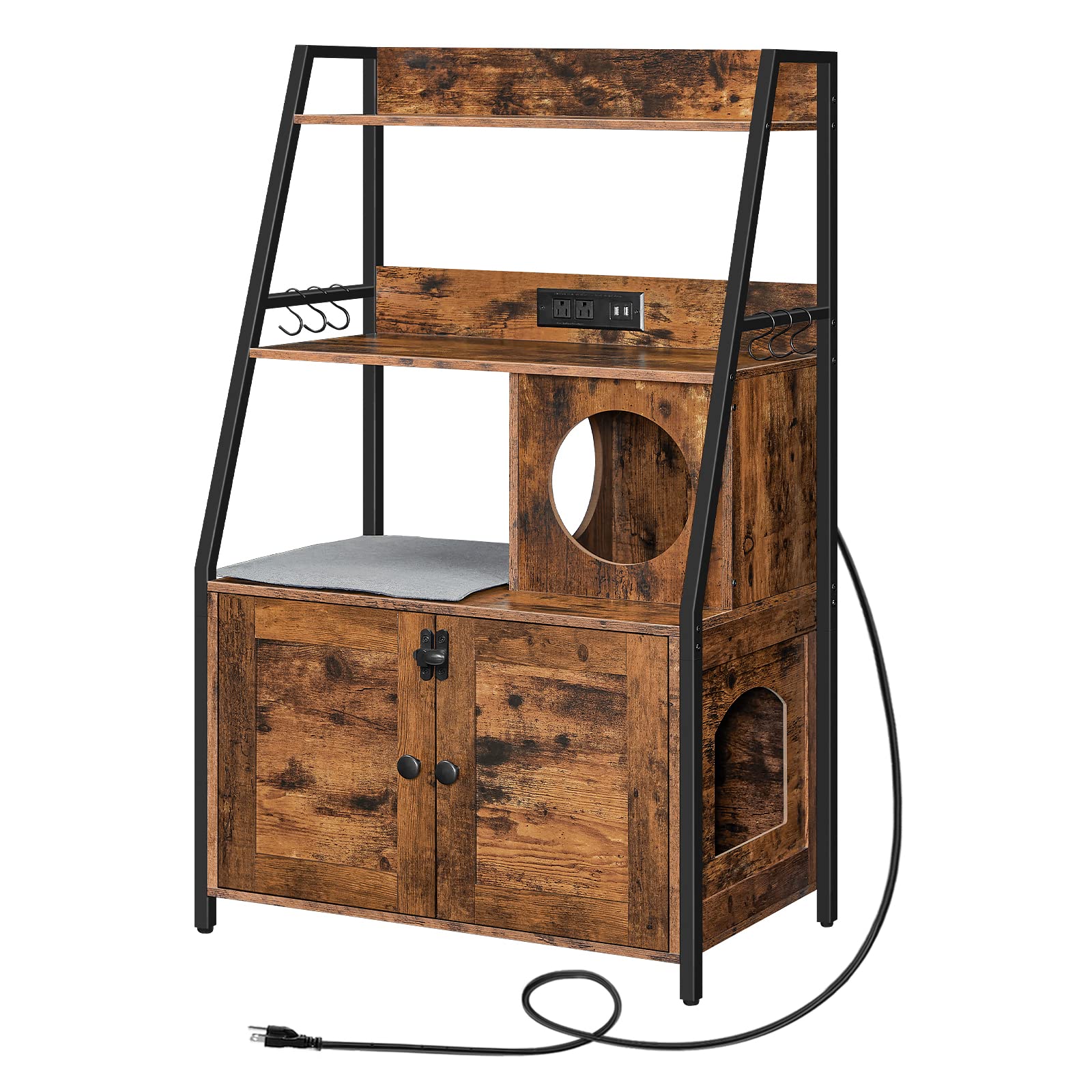 Hoobro Litter Box Enclosure With 2 Storage Shelves, Indoor Tall Cat Litter Box Furniture Hidden With Charging Station With Cat H