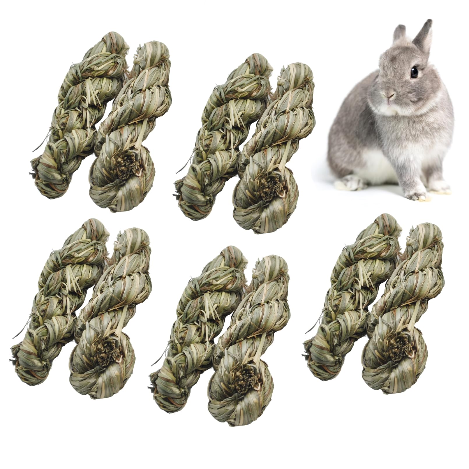 MUYG 10pcs Rabbit Timothy Hay Toy,Rabbit Chew Toys Bunny Treats Natural Timothy Grass Stick Natural Woven Molar Teeth Chewing To