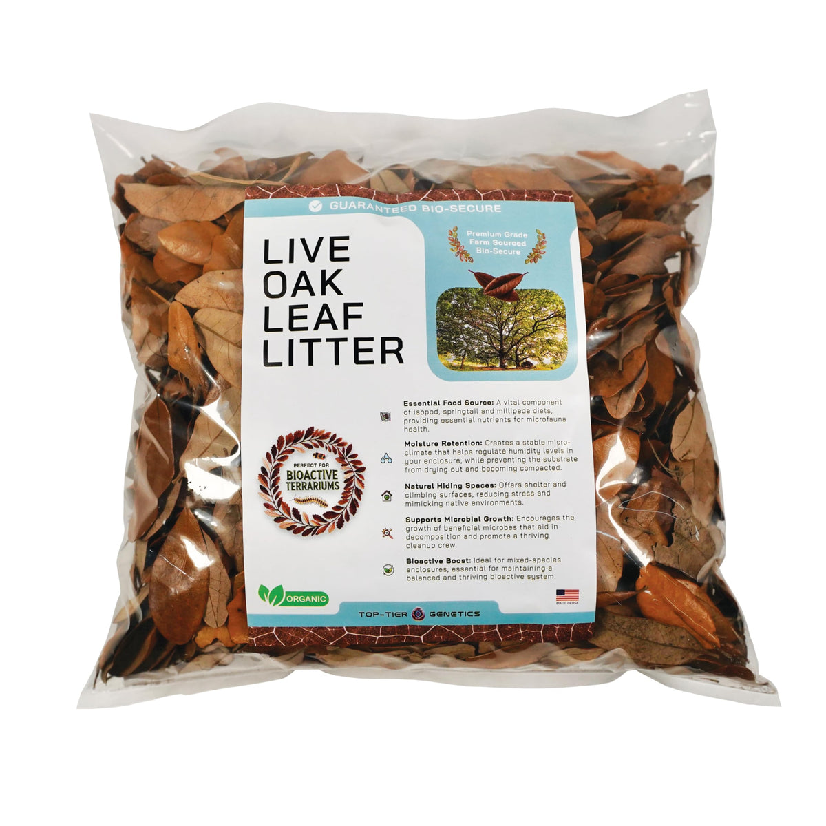 Premium Live Oak Leaf Litter - Guaranteed Bio-Secure (1 Gallon) Substrate For Isopods, Reptiles, Amphibians, And Bioactive Setup