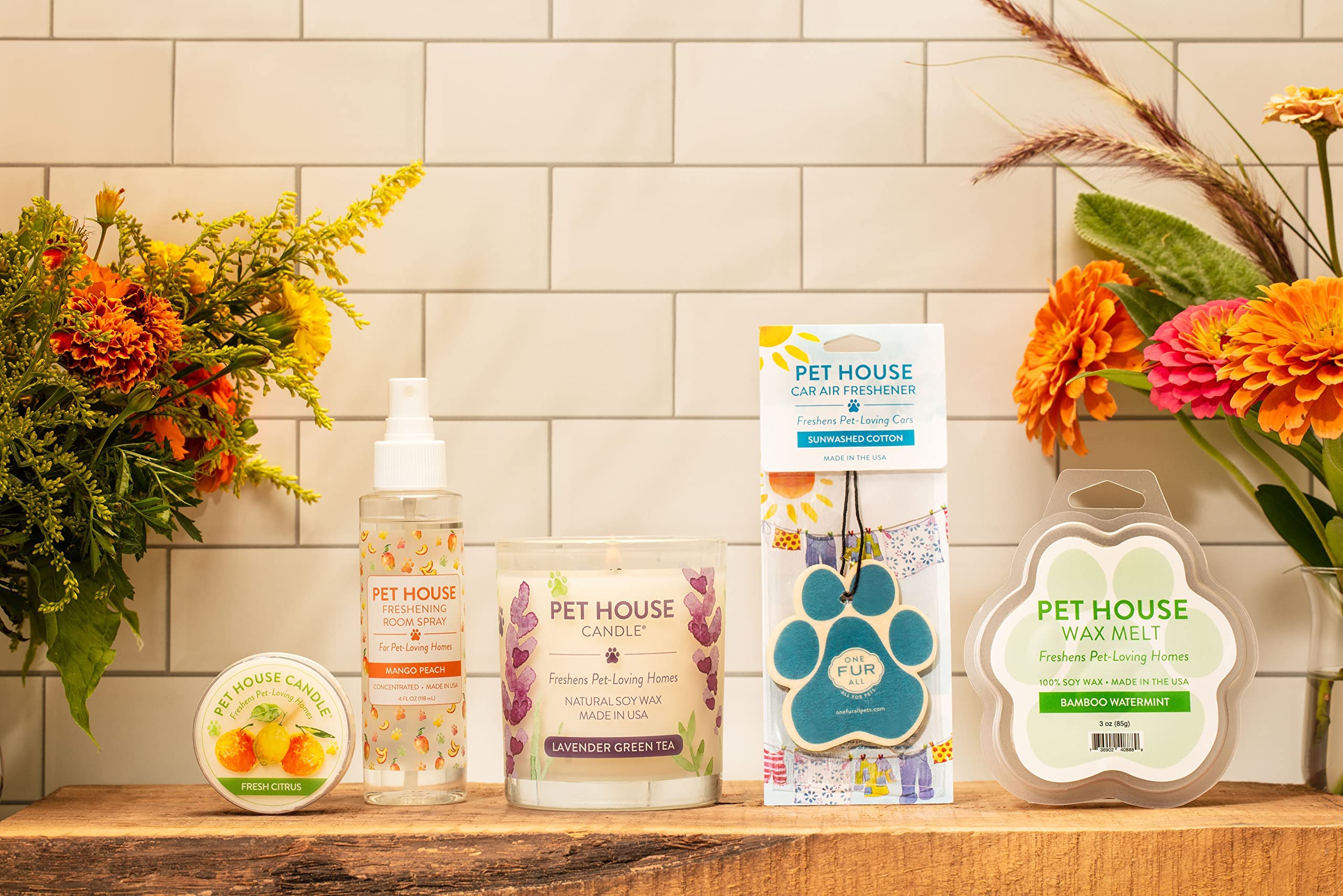 One Fur All Value Pack, Pet Friendly Candles, Room Spray And Car Air Freshener, Long Lasting Plant-Based Pet Odor Candles For Ho