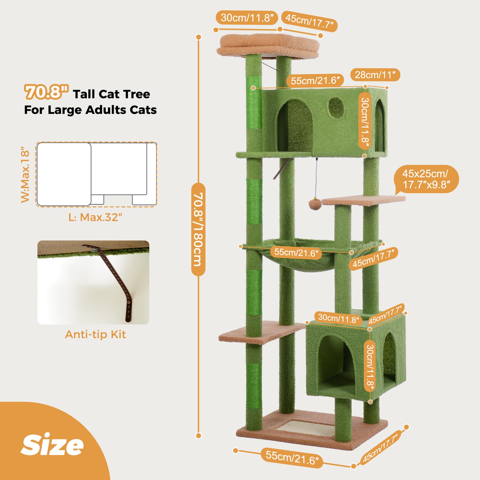 Meowrista Tall Cat Tree For Indoor Cat Large Adults 54   /72    Cat Tower With Enlarge Hammock21.6X17.7   Spacious Cat Condo Hou