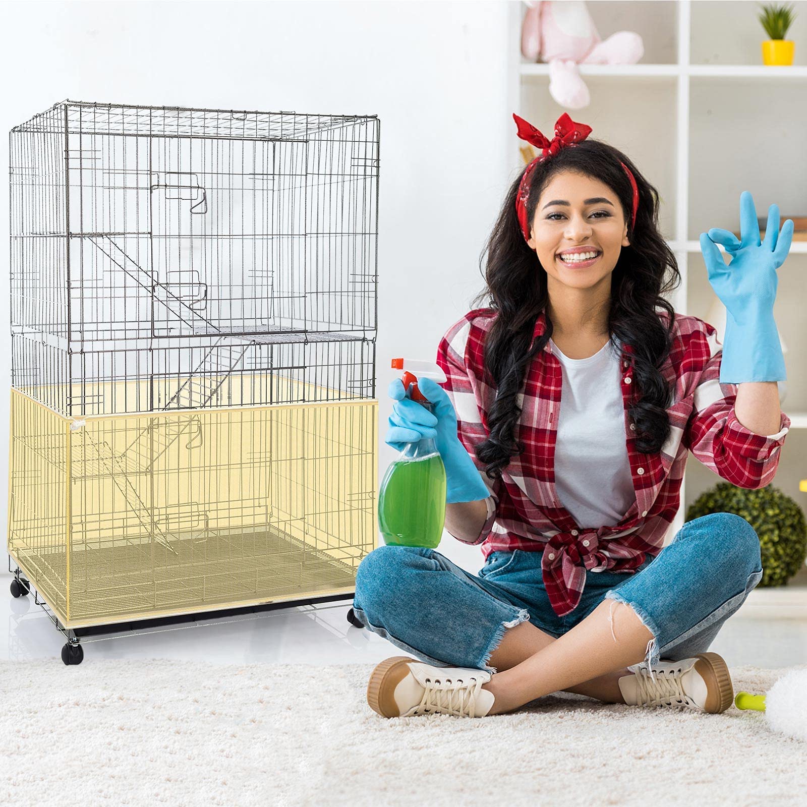 Shappy Large Bird Cage Seed Catcher,Bird Cage Cover Net Skirt Guard,Adjustable Soft Airy Mesh Net for Parrot Parakeet Macaw(118