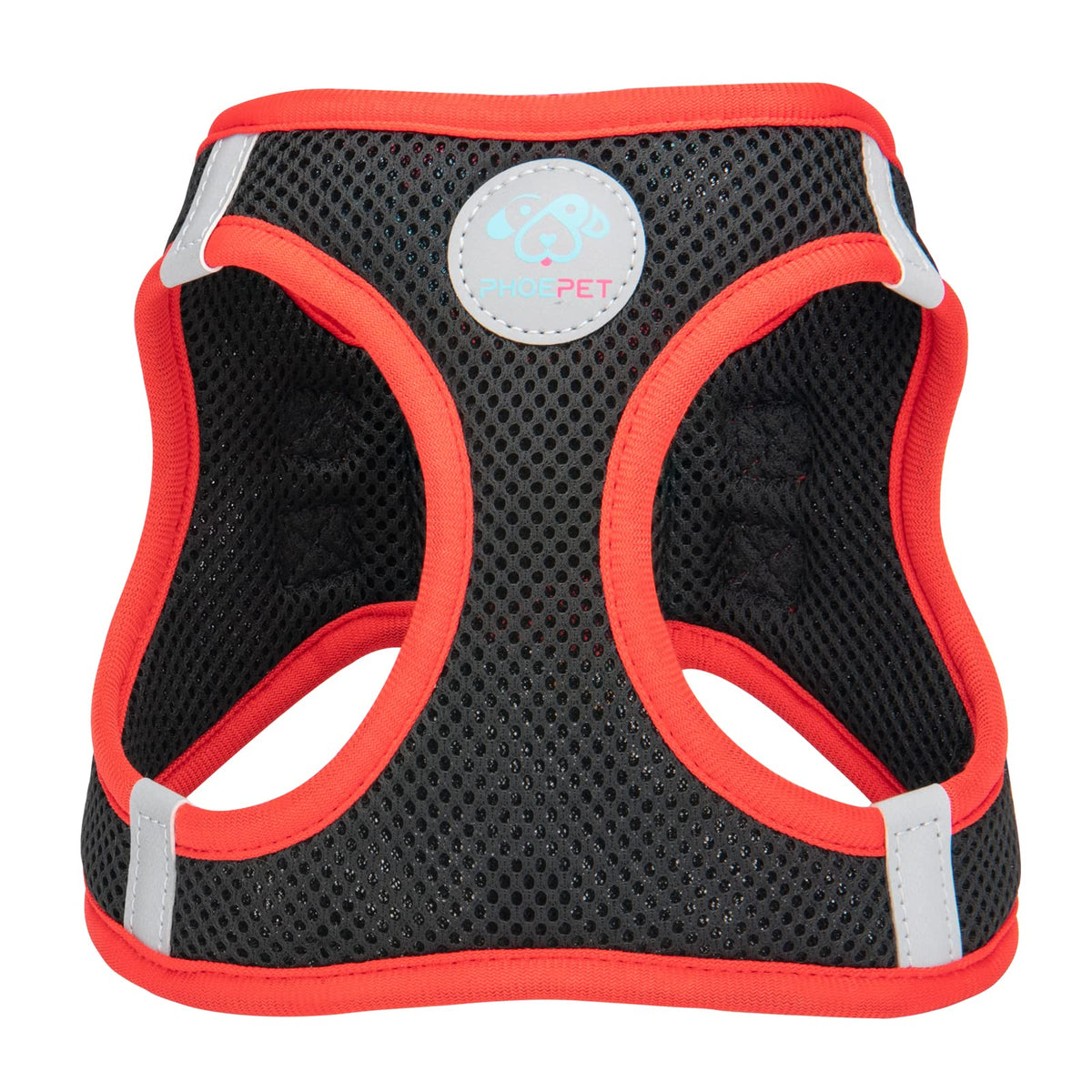 Phoepet Step-In Dog Harness,Reflective Adjustable Dog Vest Harness, Soft Pet Walking Jacket With 2 Metal Leash Hooks For Dog And Cat(Black Base & Red Straps,L)