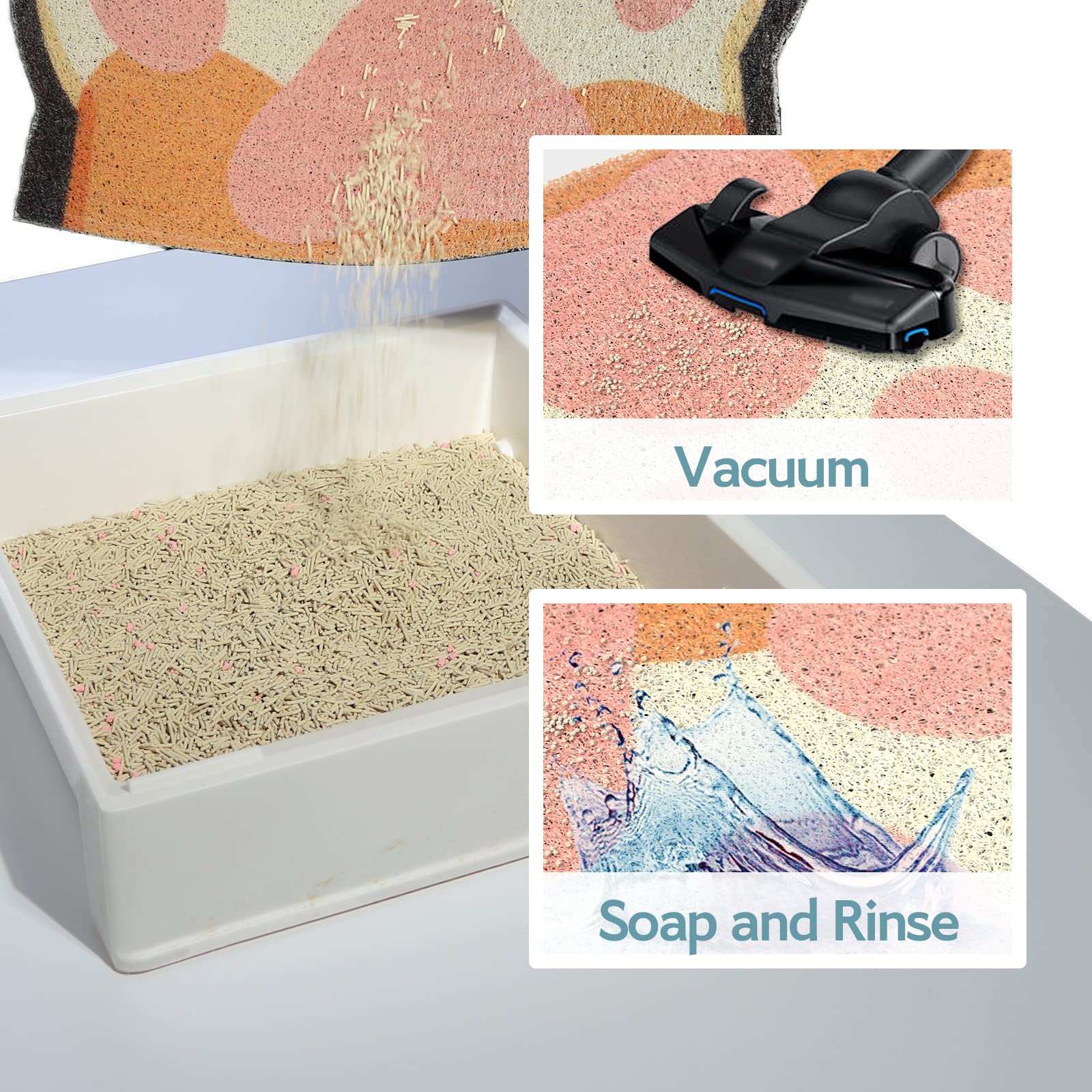 Rarenut Cute Cat Litter Mat 24   x16   , Litter Box Mat, Litter Trapping Mat, Soft on Kitty Paws, Easy Clean, Anti Slip, Pet Acc