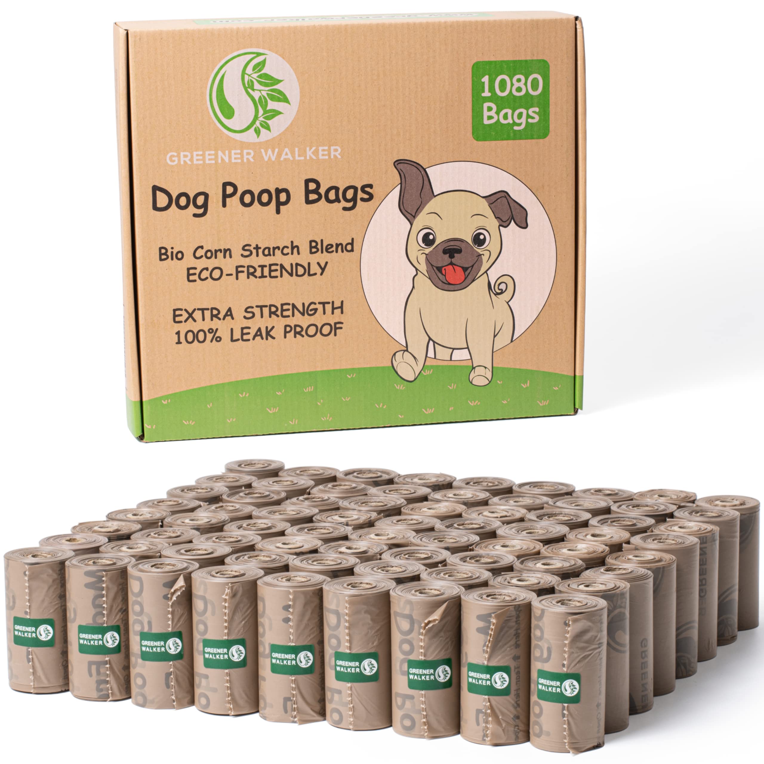 Greener Walker Poop Bags For Dog Waste-1080 Bags,Extra Thick Strong 100% Leak Proof Biodegradable Dog Waste Bags (Brown)