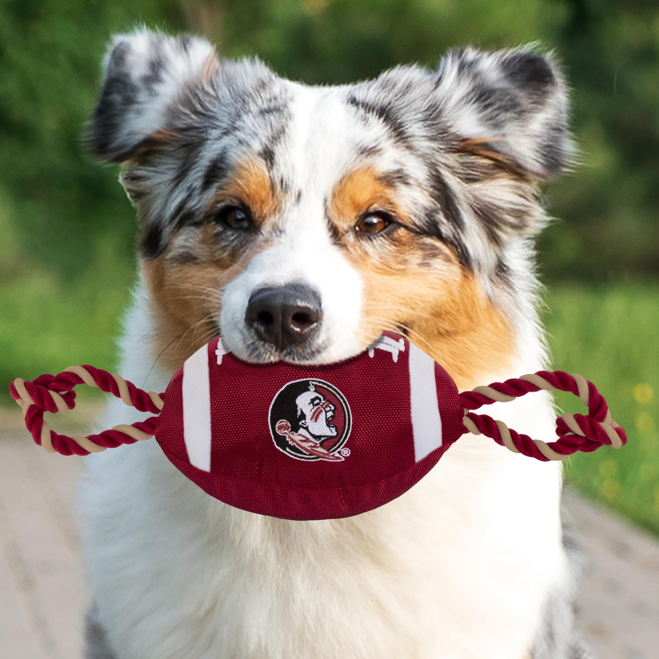 Pets First NCAA Florida State Seminoles Football Dog Toy, Tough Quality Nylon Materials, Strong Pull Ropes, Inner Squeaker, Coll