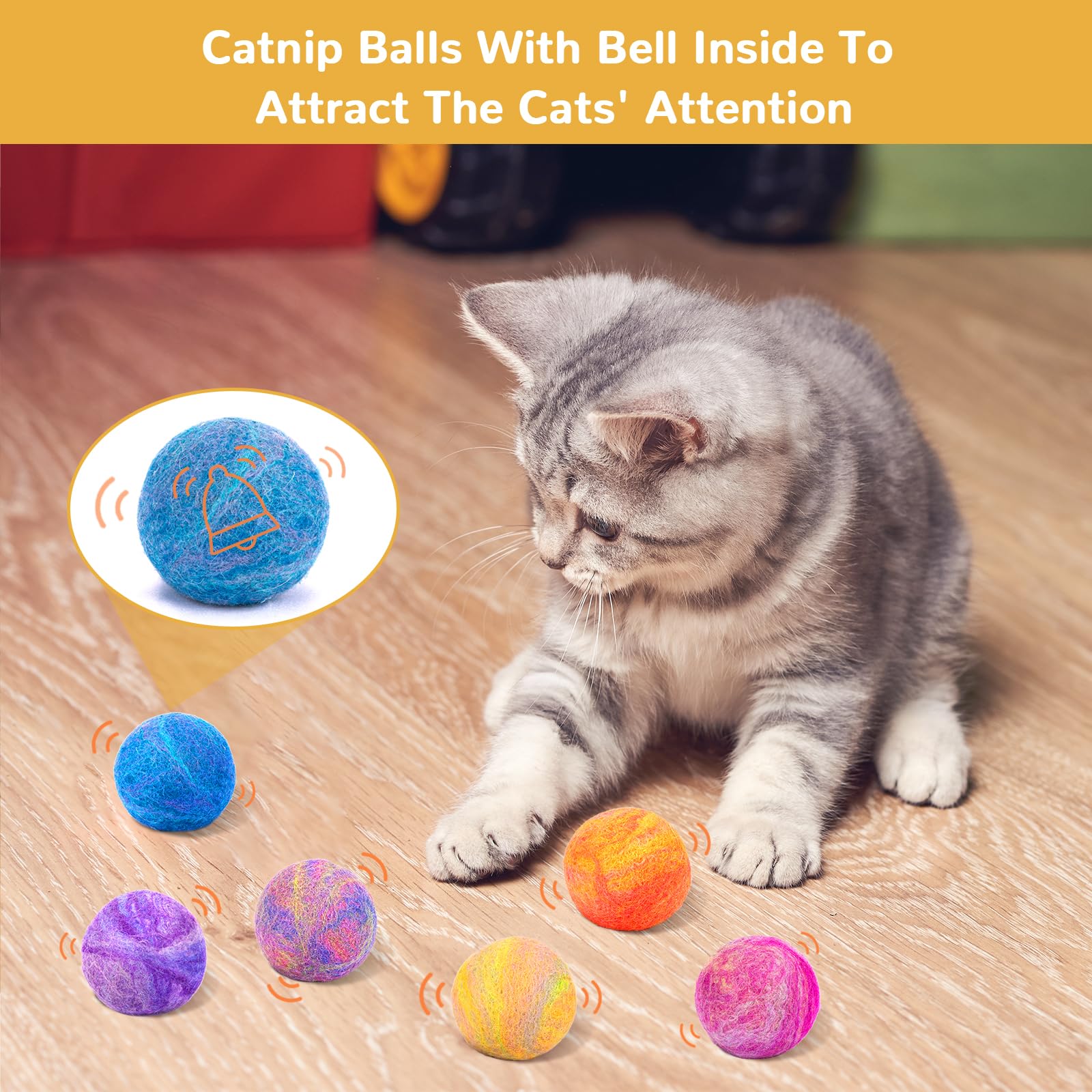 Retro Shaw Catnip Toys, Catnip Balls with Bell, Cat Toys with Silvervine and Catnip, Catnip Toys for Cats, Cat Toys for Indoor C