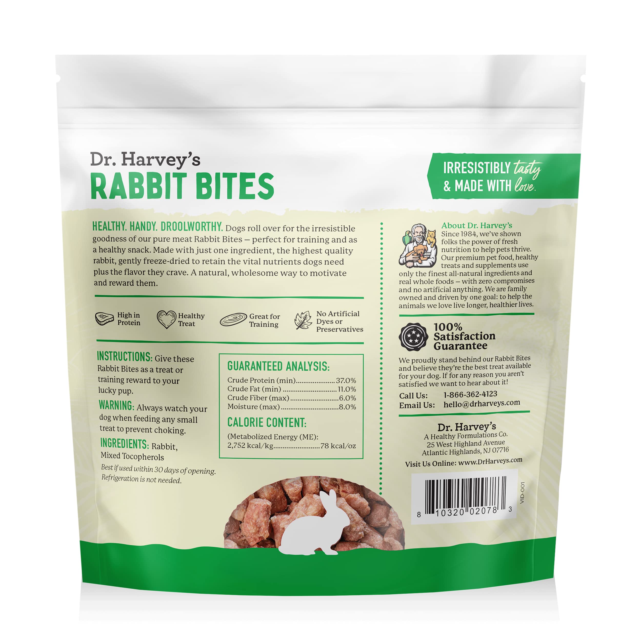 Dr. Harveys Rabbit Bites Freeze-Dried Raw Dog Treats - Single Ingredient, All-Natural Rabbit Meat Protein for Dogs, Allergen-Fr