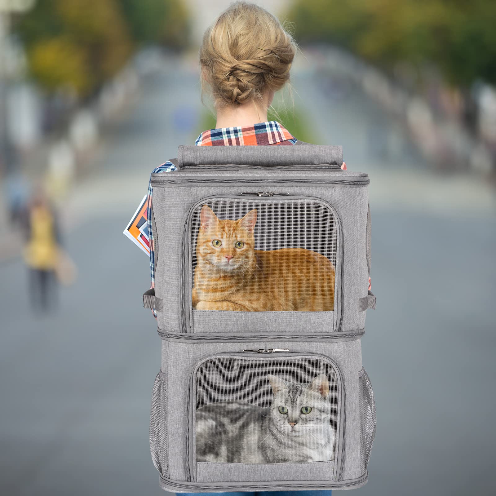 Voistino 2-In-1 Extra Large Double Pet Carrier Backpack For Small Cats And Dogs, Portable Pet Travel Carrier, Super Ventilated Design, Ideal For Traveling/Hiking/Camping, Xl