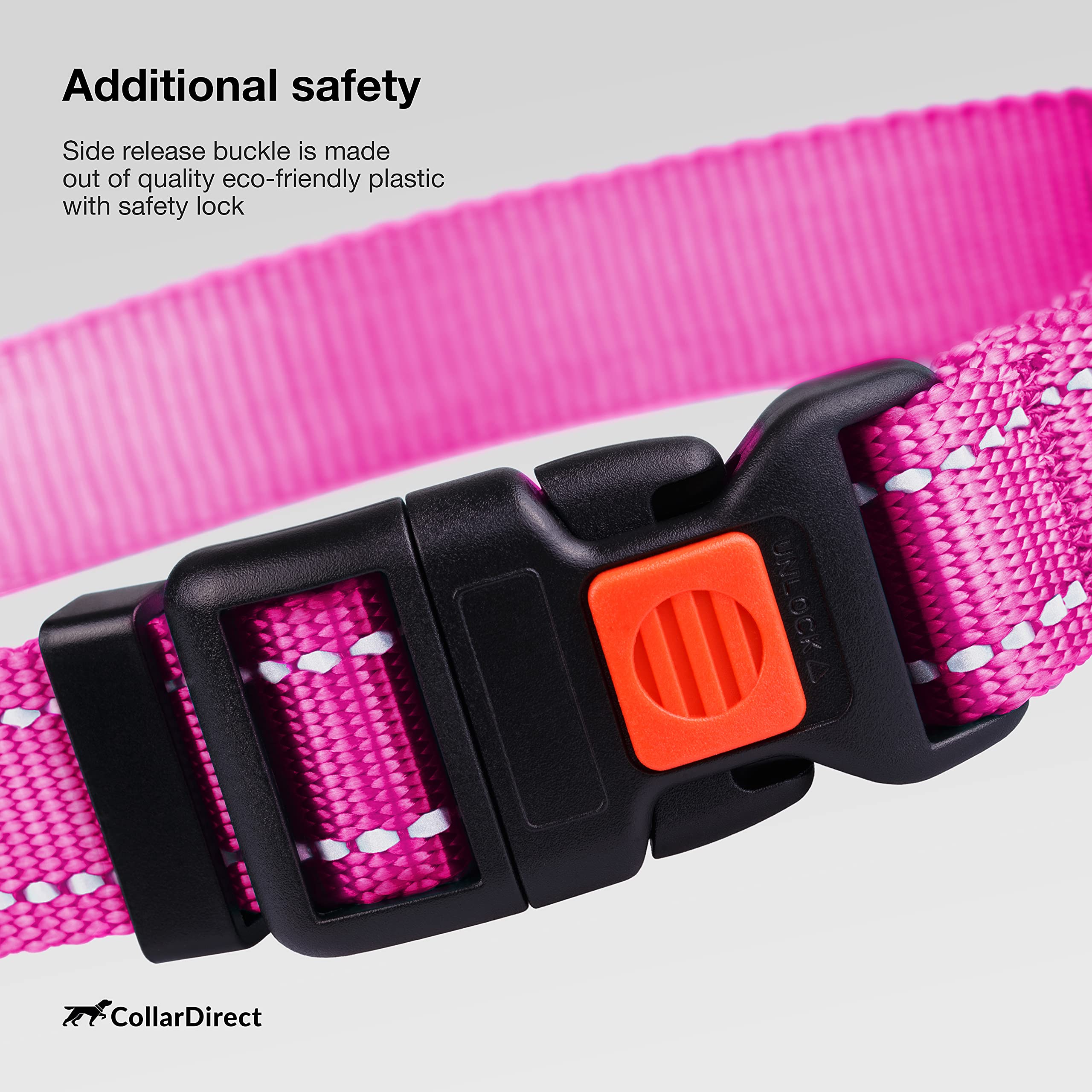 Collardirect Reflective Dog Collar For A Small, Medium, Large Dog Or Puppy With A Quick Release Buckle - Boy And Girl - Nylon Suitable For Swimming (10-13 Inch, Pink)