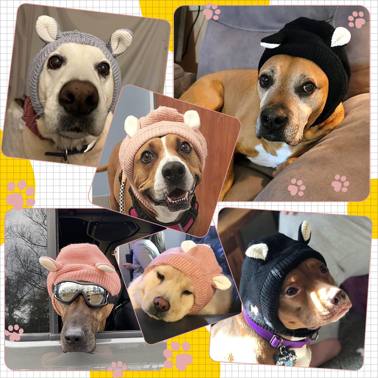 Quiet Ears For Dogs, Dog Ear Muffs Noise Protection Knitted Pet Ears Snood Head Wrap Hats For Medium To Large Cats Pets(Yellow)