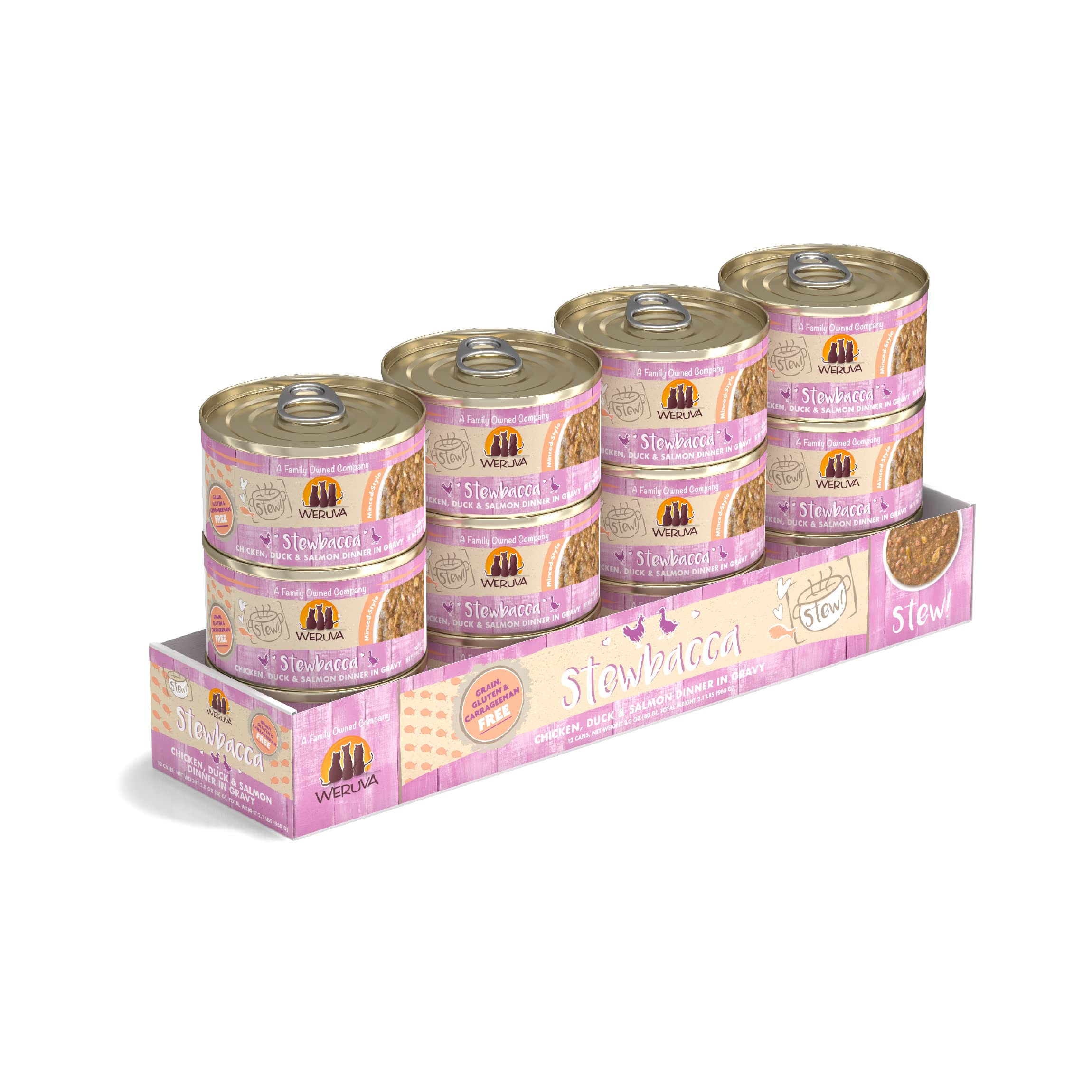 Weruva Classic Cat Stews!, Stewbacca with Chicken, Duck & Salmon in Gravy, 2.8oz Can (Pack of 12)