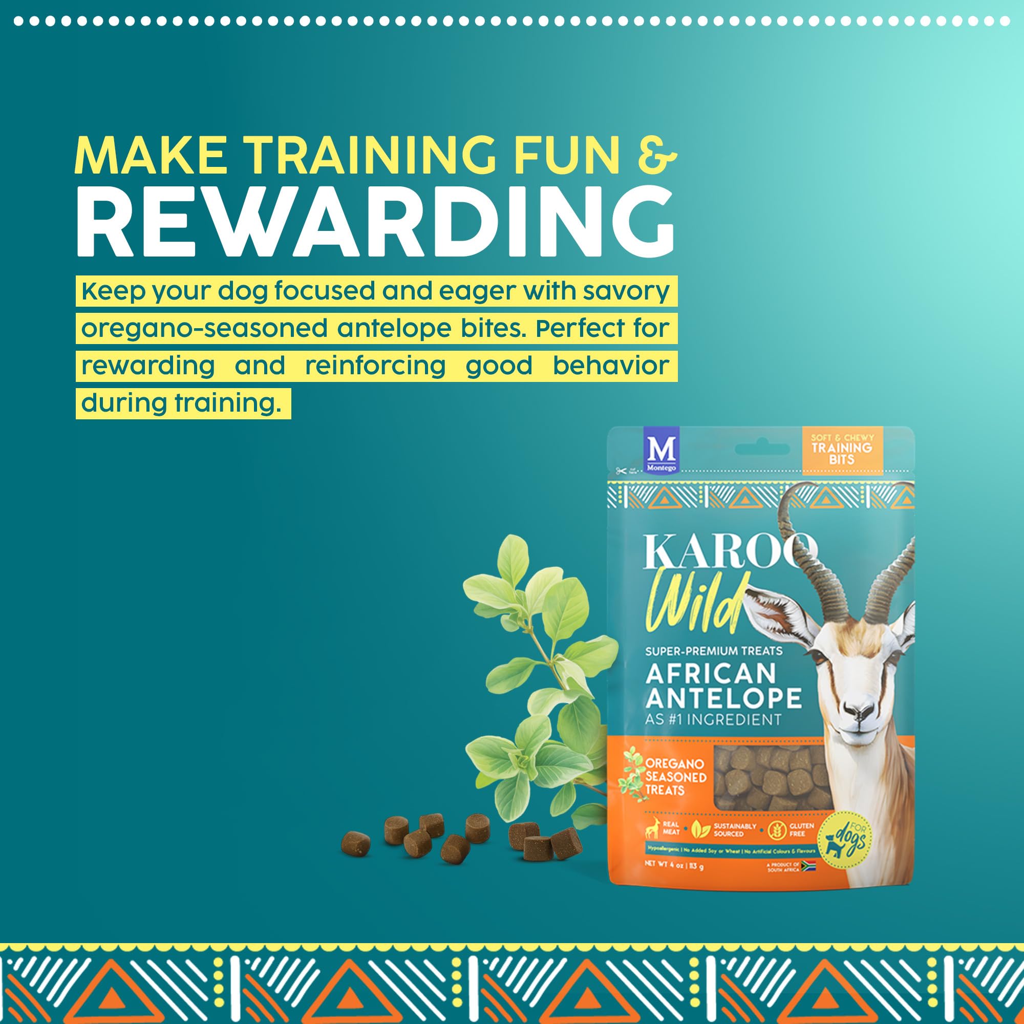 Karoo Wild Training Bits Oregano Seasoned Treats for Dogs - 4 oz - Soft & Chewy Protein Bits Made with African Antelope - Great