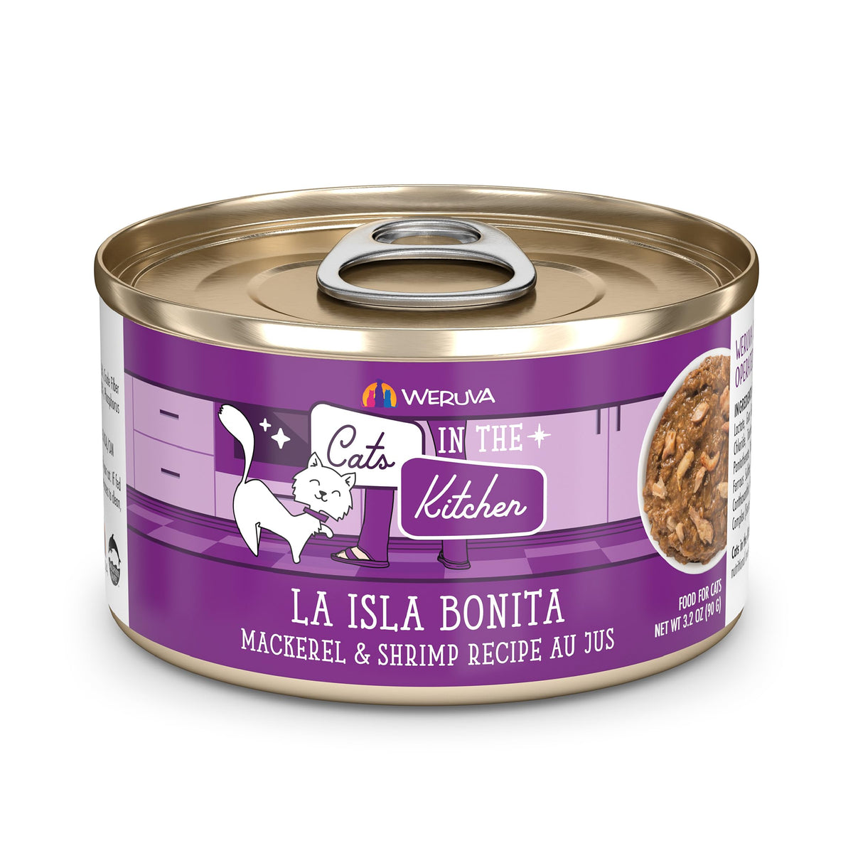 Weruva Cats In The Kitchen, La Isla Bonita With Mackerel & Shrimp Au Jus Cat Food, 3.2Oz Can (Pack Of 24)