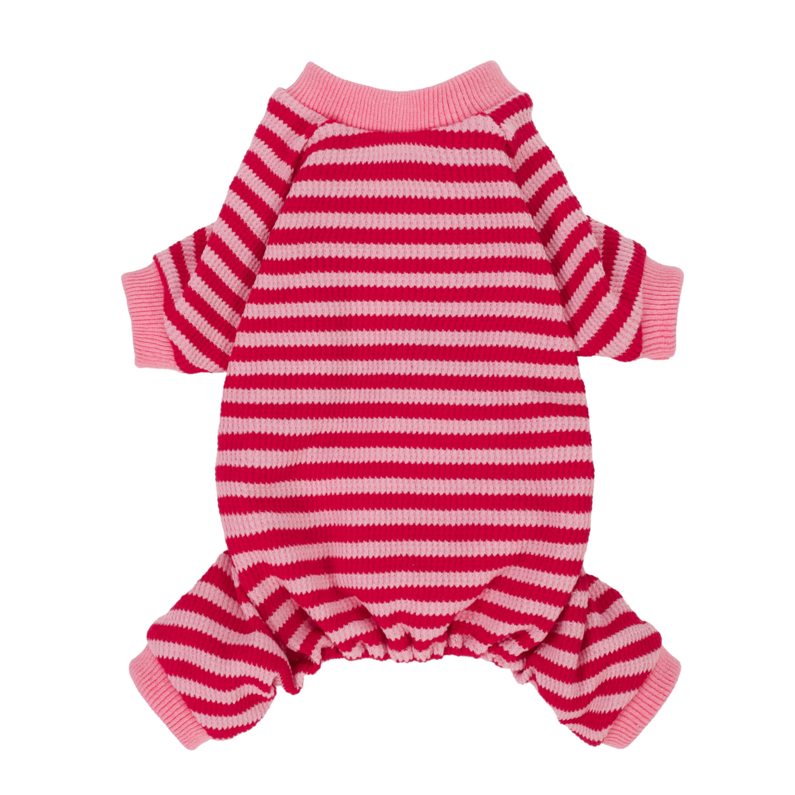 Fitwarm Pink And Red Striped Dog Pajamas, Waffle Dog Clothes For Small Dogs Girl Boy, Puppy Onesie With Feet, Pet Cat Outfit, Xl