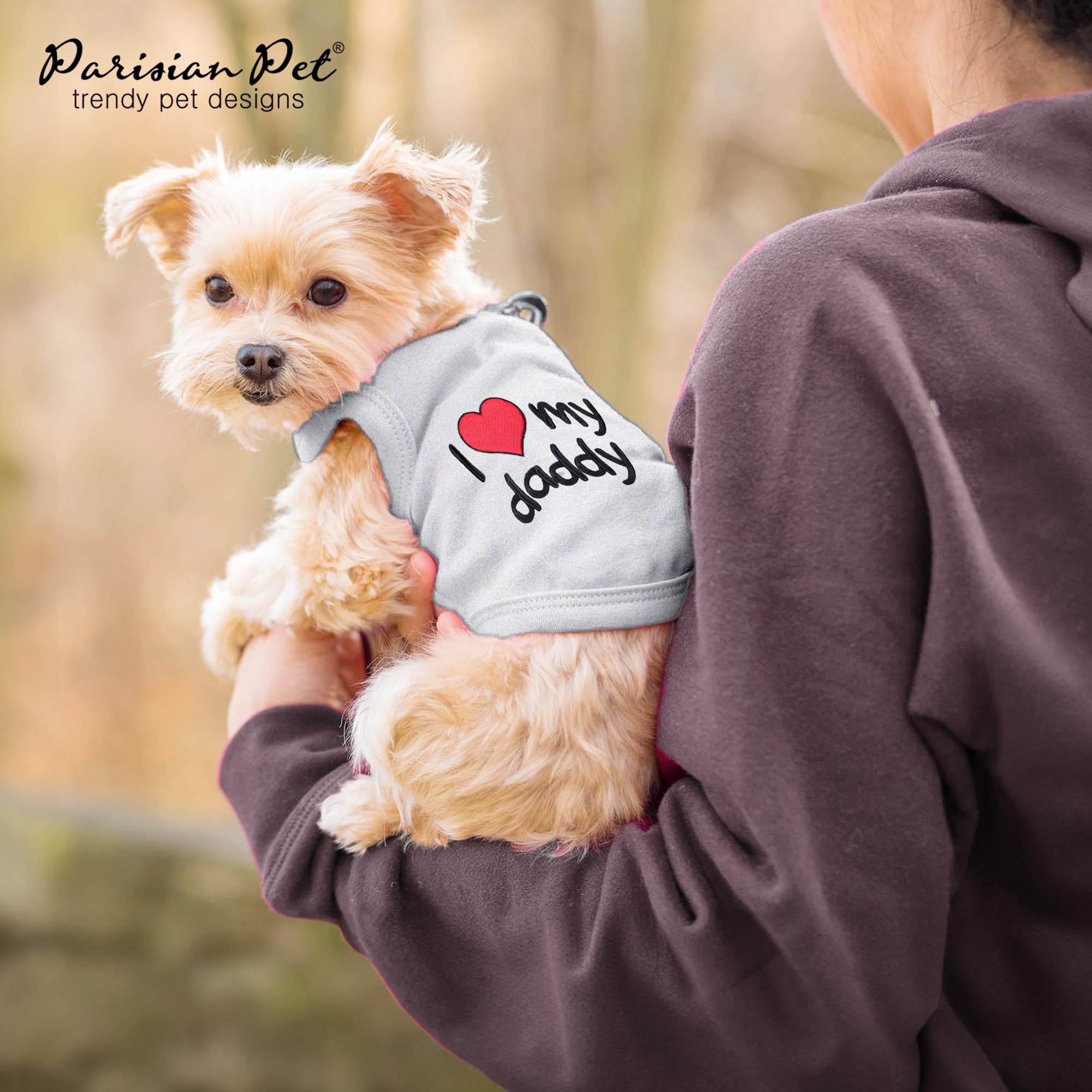 Parisian Pet Unisex Dog T-Shirt - Embroidered 'I Love My Daddy' 100% Cotton, Dog Tee Shirts - Breathable Sleeveless Pet Vest - Dog Clothes For Medium-Sized Dogs - M