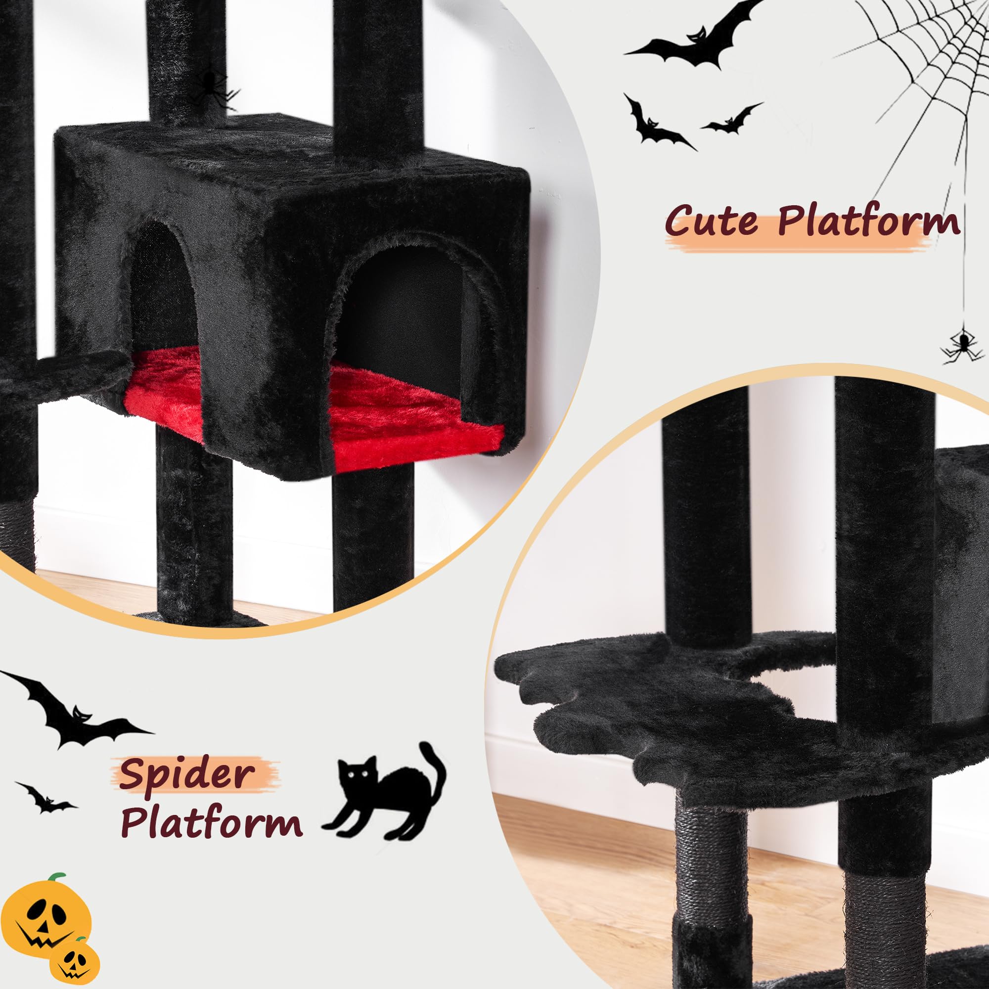 Bewishome Large Gothic Cat Tree With Coffin Bed, 63'' Multi-Level Goth Cat Tree Tower For Large Cats With Cat Condo, Scratching