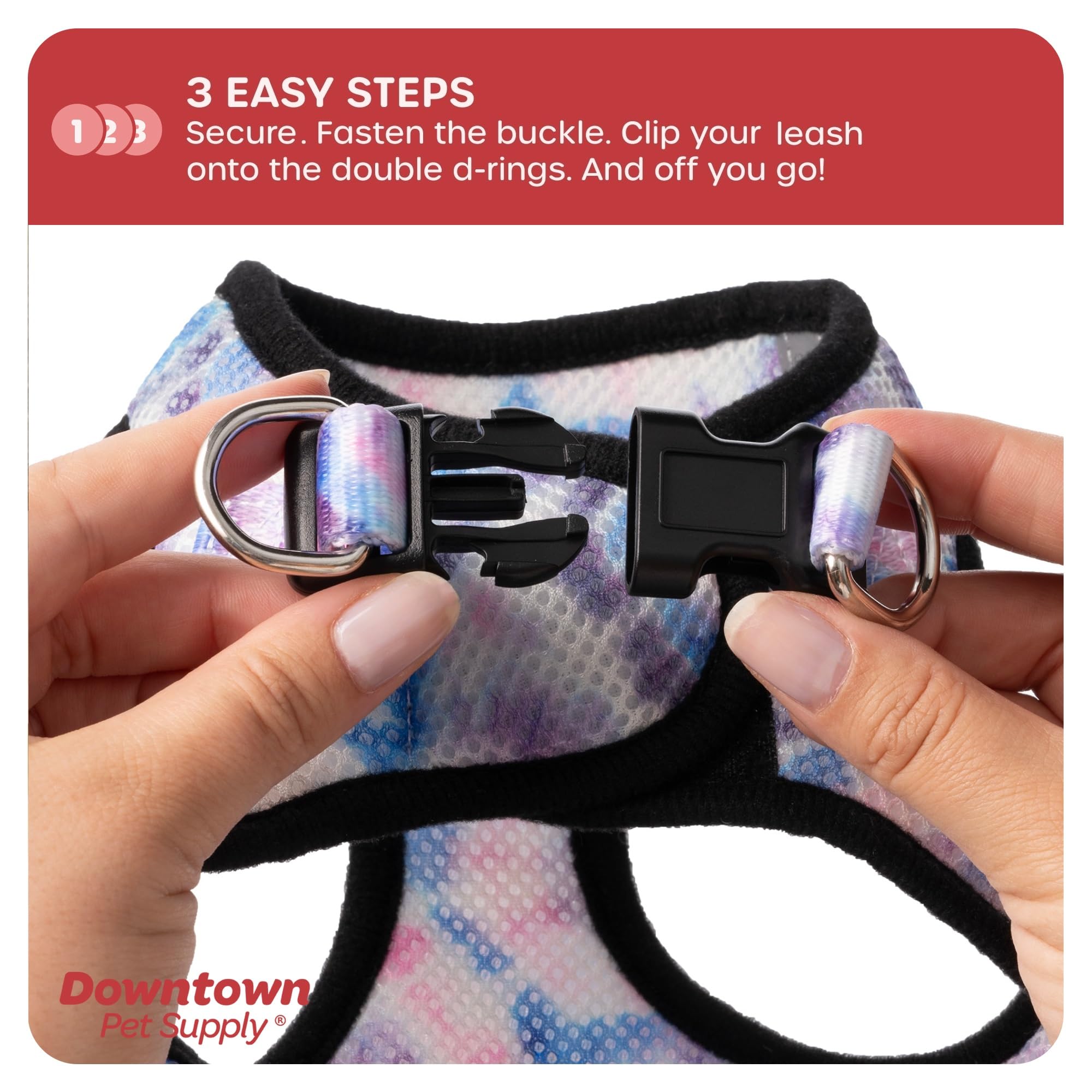 Downtown Pet Supply Step In Dog Harness For Small Dogs No Pull, Large, Tie Dye Pink/Purple - Adjustable Harness With Padded Mesh