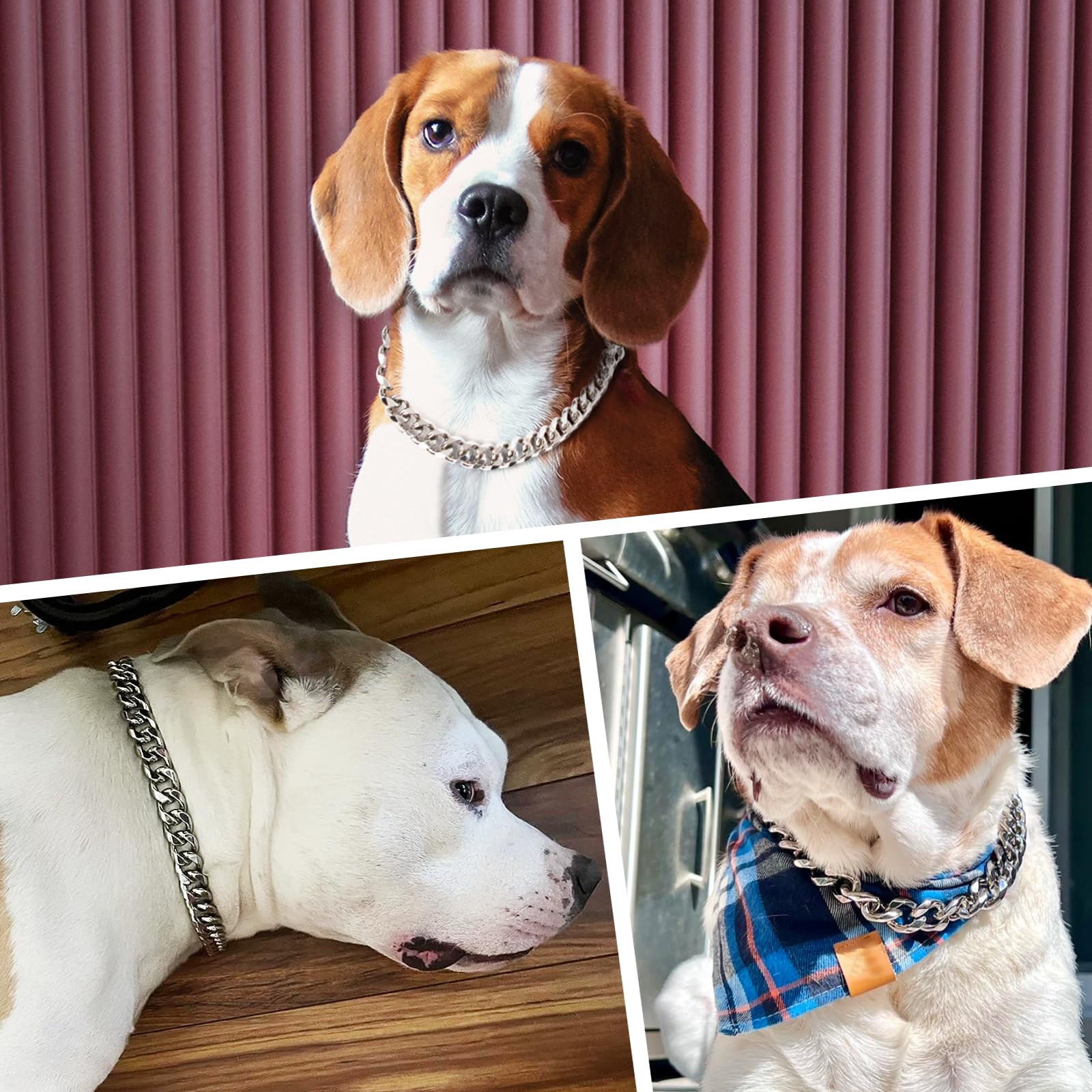 Woofuu 19Mm Heavy Duty Thick Cuban Link Dog Collar,Silver Dog Chain Collar For Small Dogs - 22 Inches Length Dog Necklace Collar