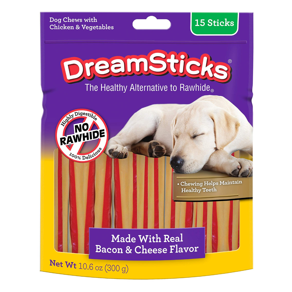 Dreambone Dreamsticks With Real Bacon And Cheese Flavor, Rawhide Free Dog Chew Sticks 15 Sticks