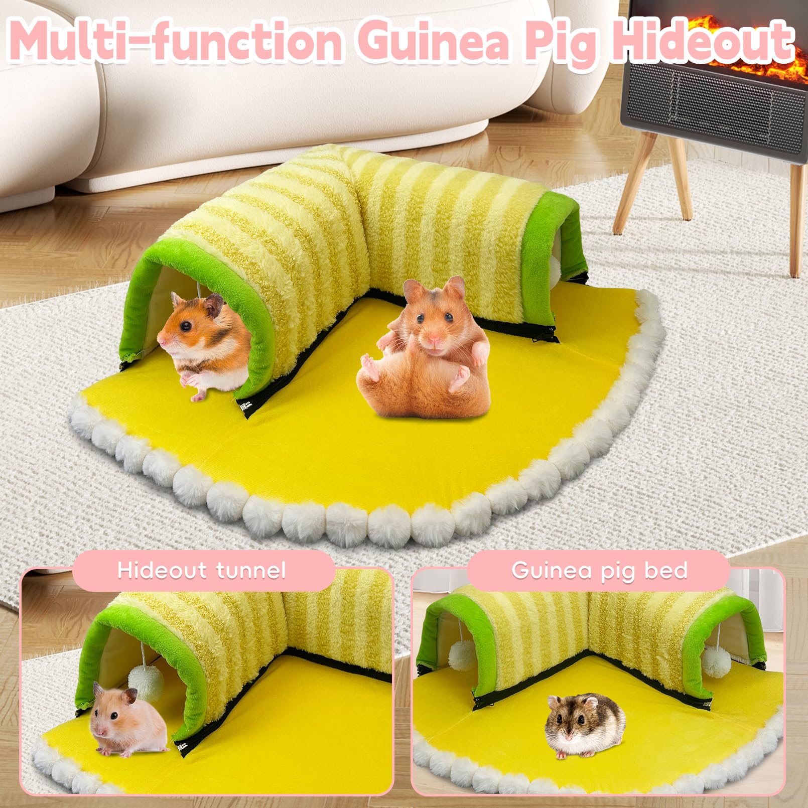 Pinvnby Guinea Pig Hideout Tunnel Bed Washable & Removable Rabbit Tunnel Tubes Cozy Small Animal Tunnel Toys Guinea Pig Accessor