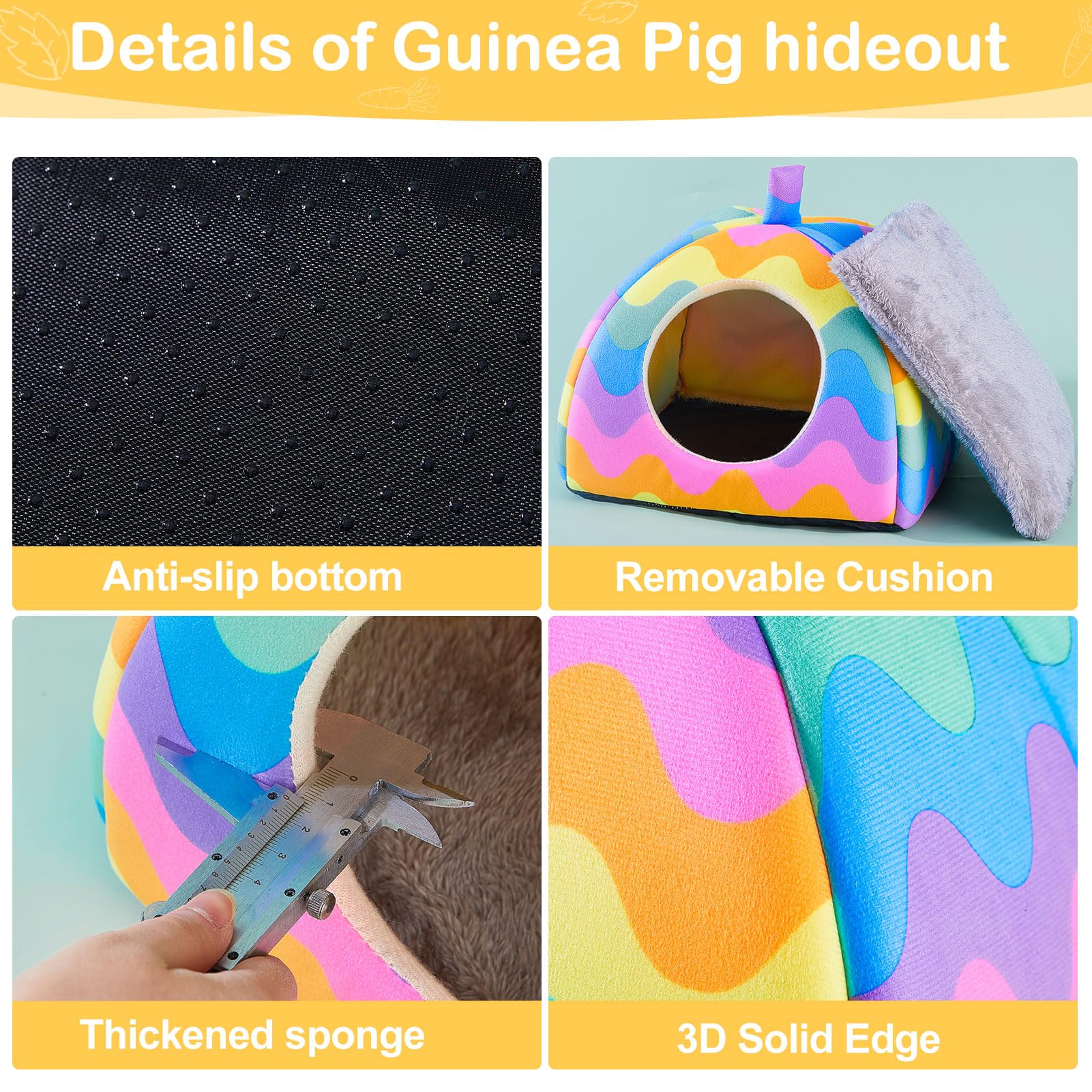 Glittme Guinea Pig Hideout, Soft Bed And Tunnel, 2 Pack Washable Tunnel With House Accessories For Small Animals