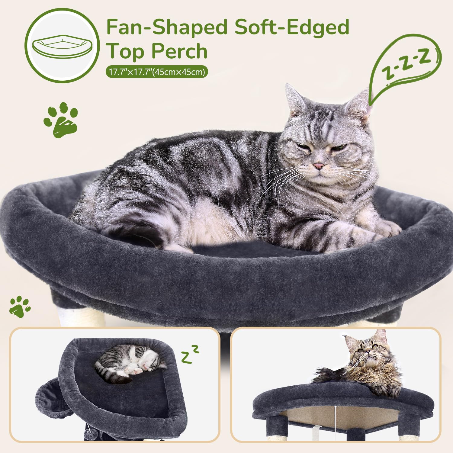 Globlazer C51 Corner Cat Tree Condo For Indoor Cats, 51In Curved Series Multi-Level Corner Cat Climbing Tower For Large Cats Adu