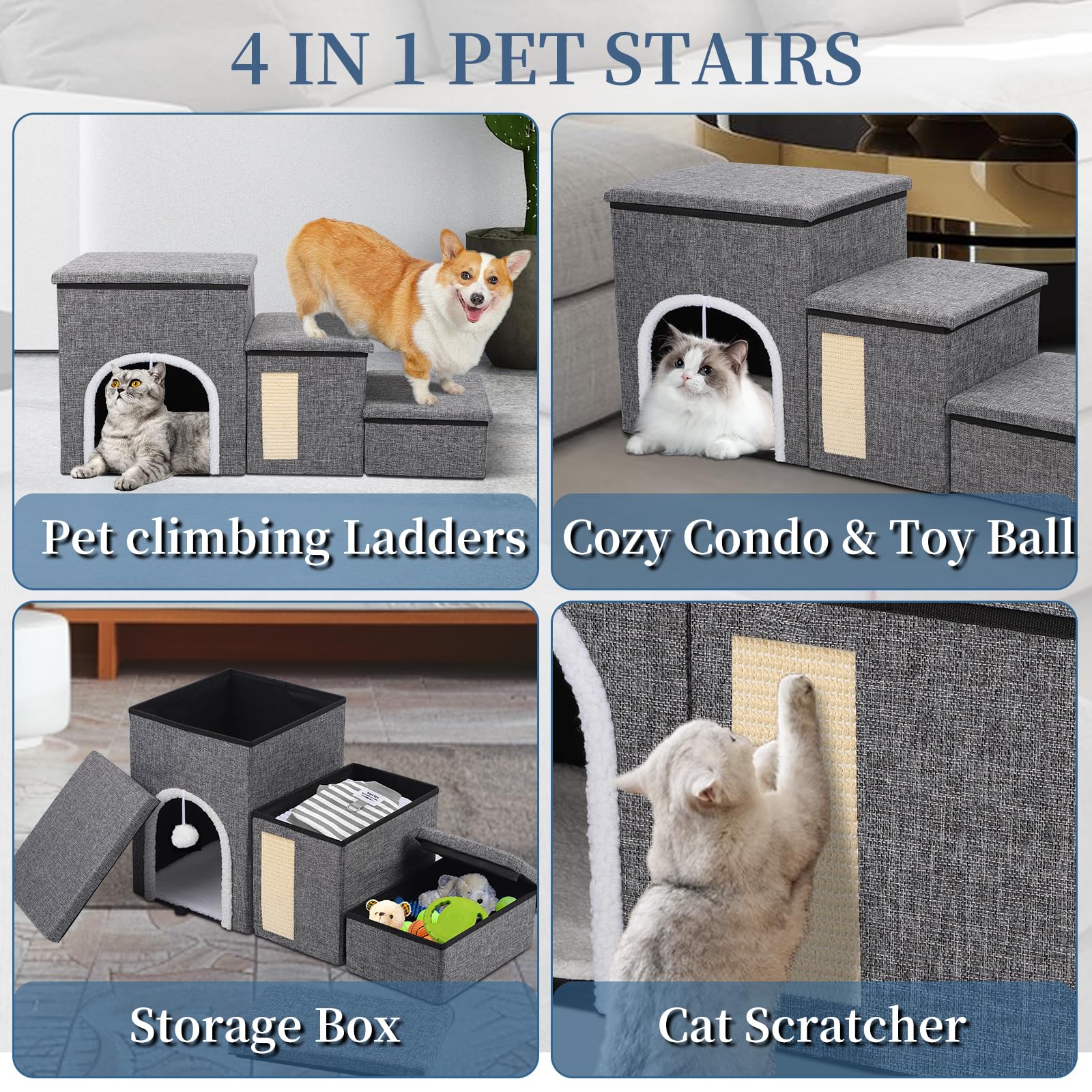 Upgrade Xl Dog Stairs For Bed And Couch, 35.5'L X 13.8'D X 17'H, Foldable Dog Steps With Wider Stairs, Large Condo, Storage S