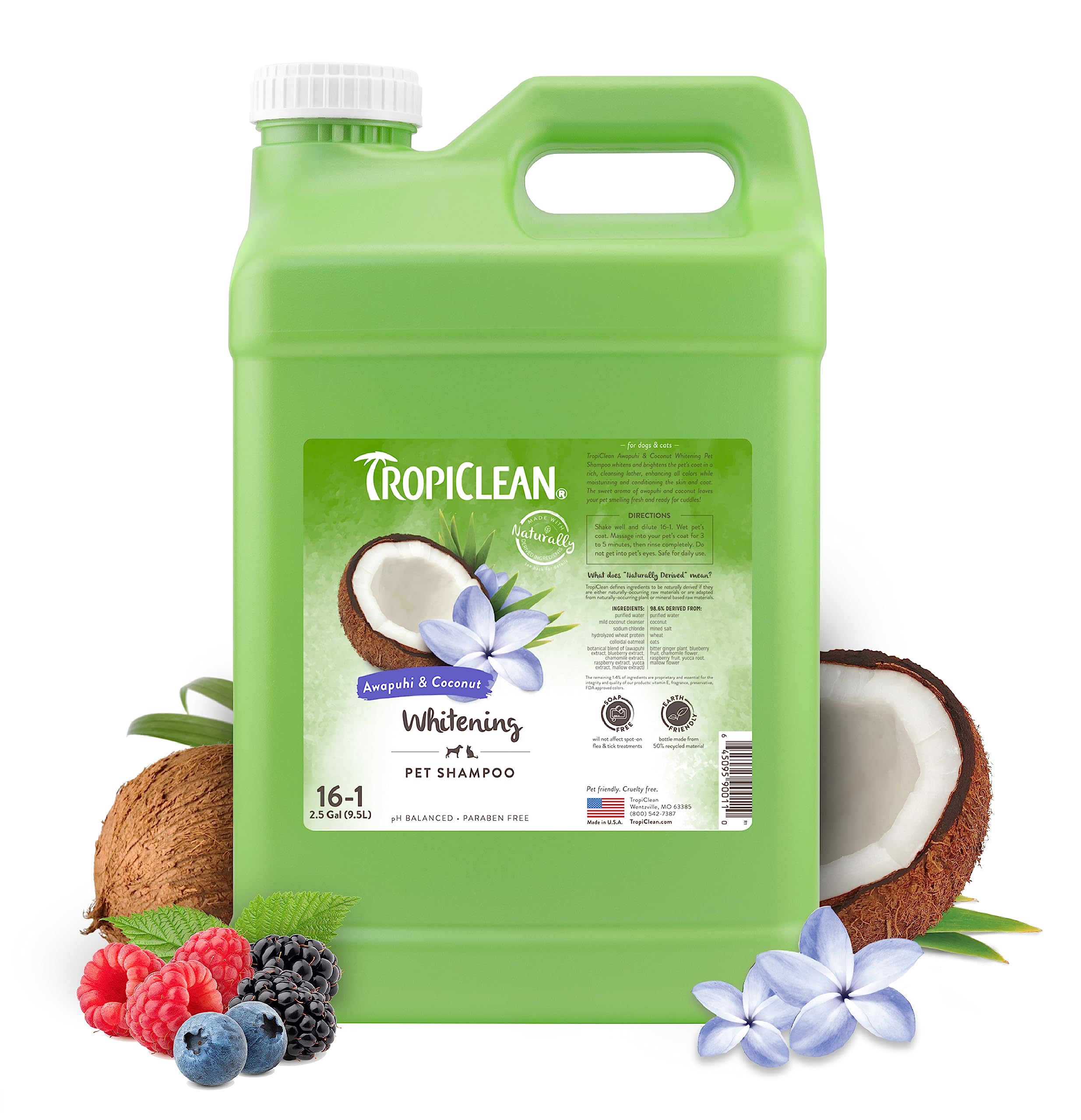 TropiClean Whitening Dog Shampoo, Professional Dog Shampoo, Whitening & Brightening, For All Coat & Color Types, Puppy Safe, Mad