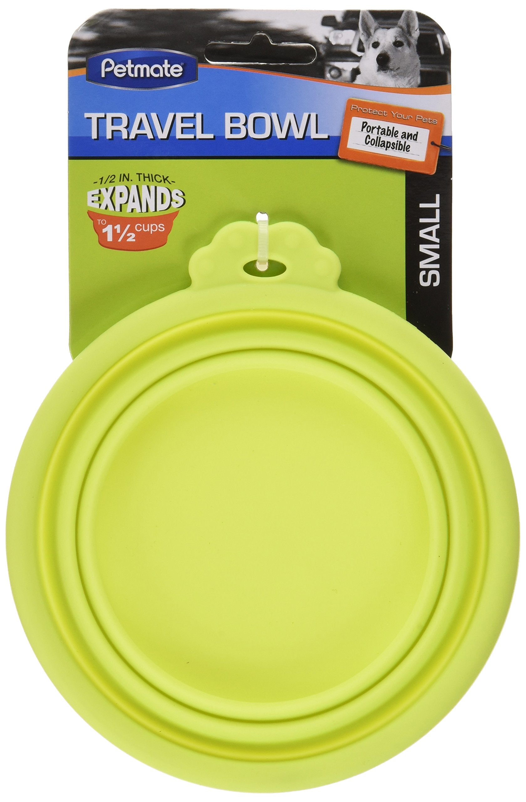 Petmate 23368 Silicone Round 1.5-Cup Travel Bowl For Pets, Go-Go Green