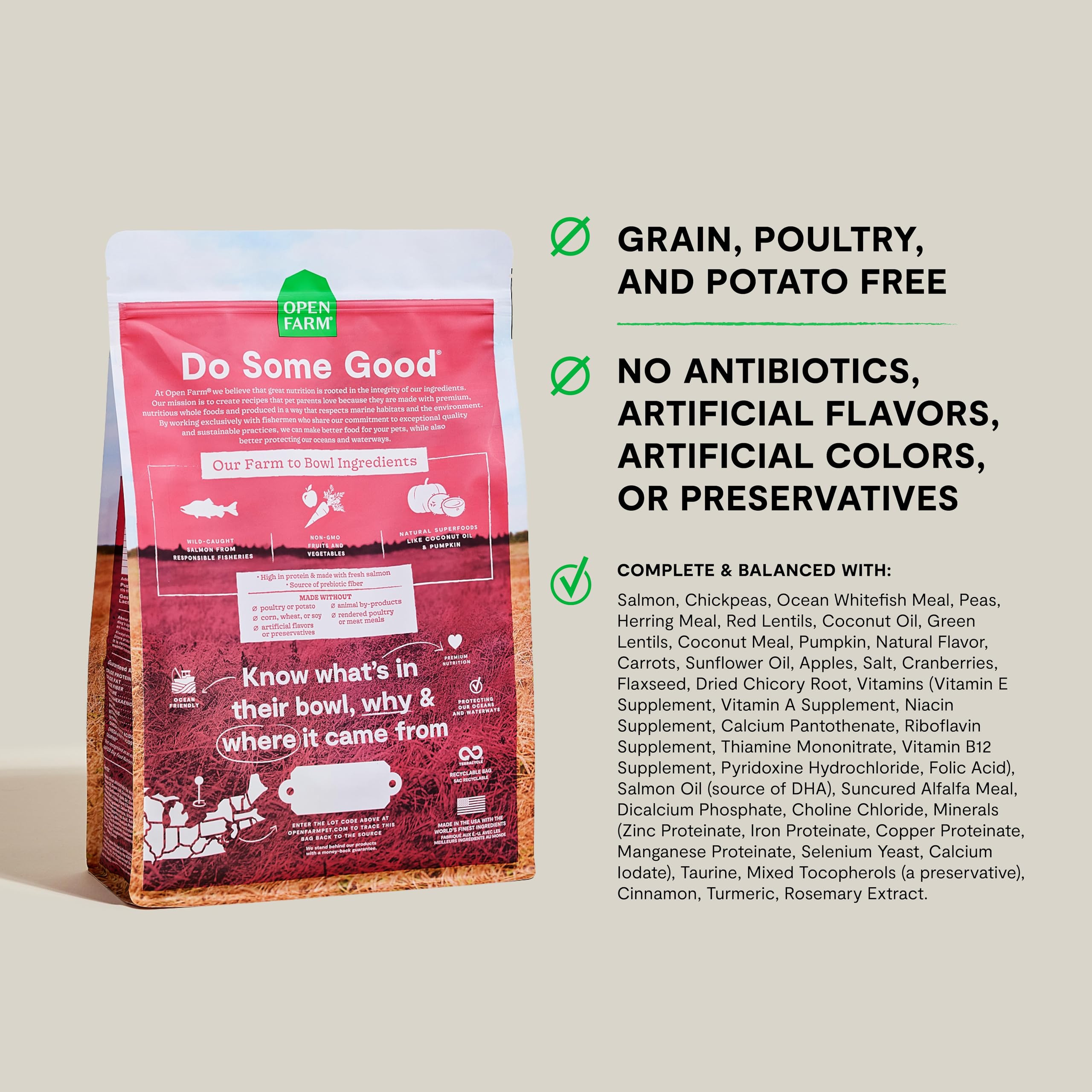 Open Farm Wild-Caught Salmon Grain-Free Dry Dog Food, Fresh Pacific Salmon Recipe with Non-GMO Superfoods and No Artificial Flav