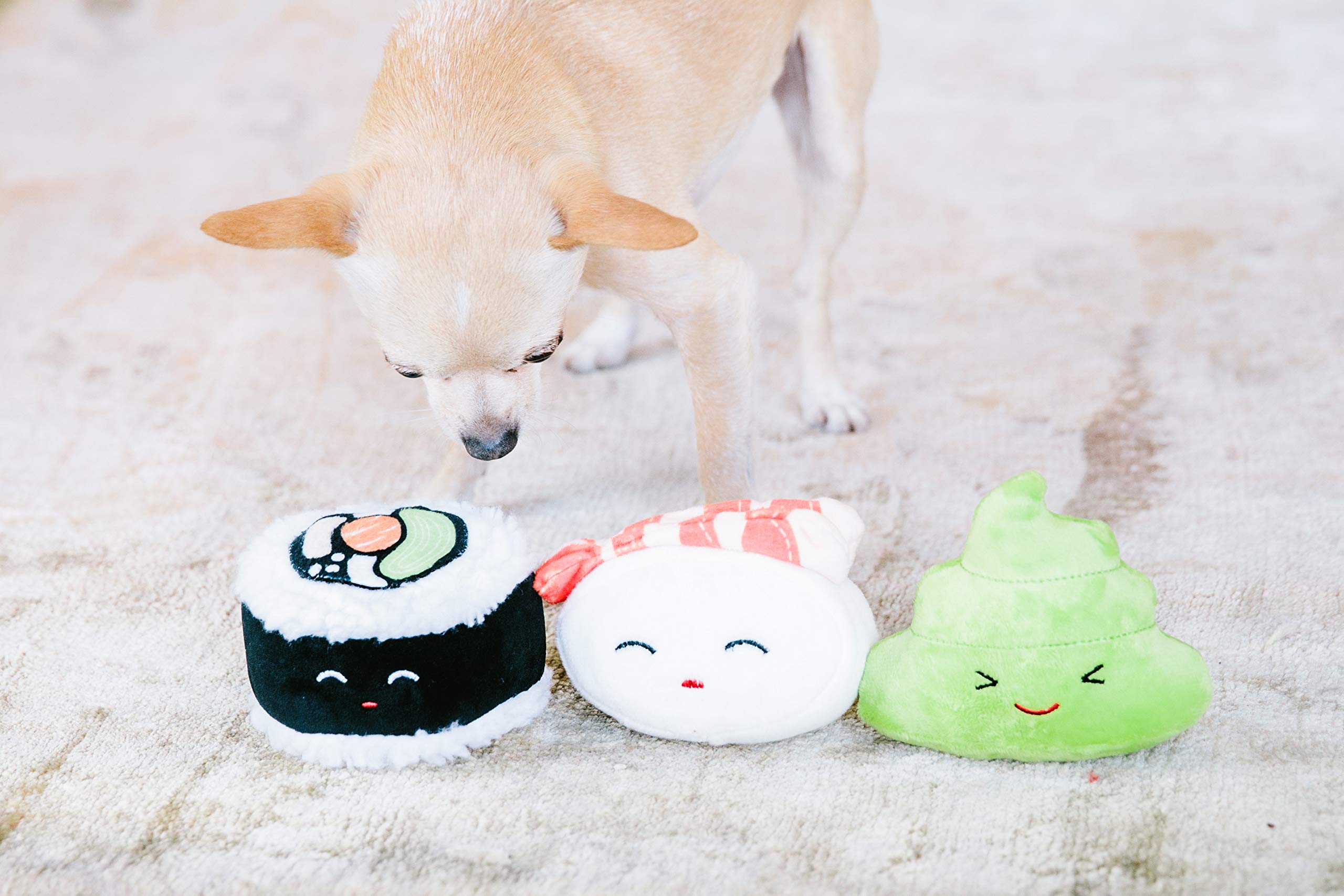 Pearhead Sushi Plush Toys, Durable Squeaky Dog Toy Set, Gifts For Pet Owners, Soft Chew Toys, Pet Owner Must Have Dog Accessory, Set Of 3