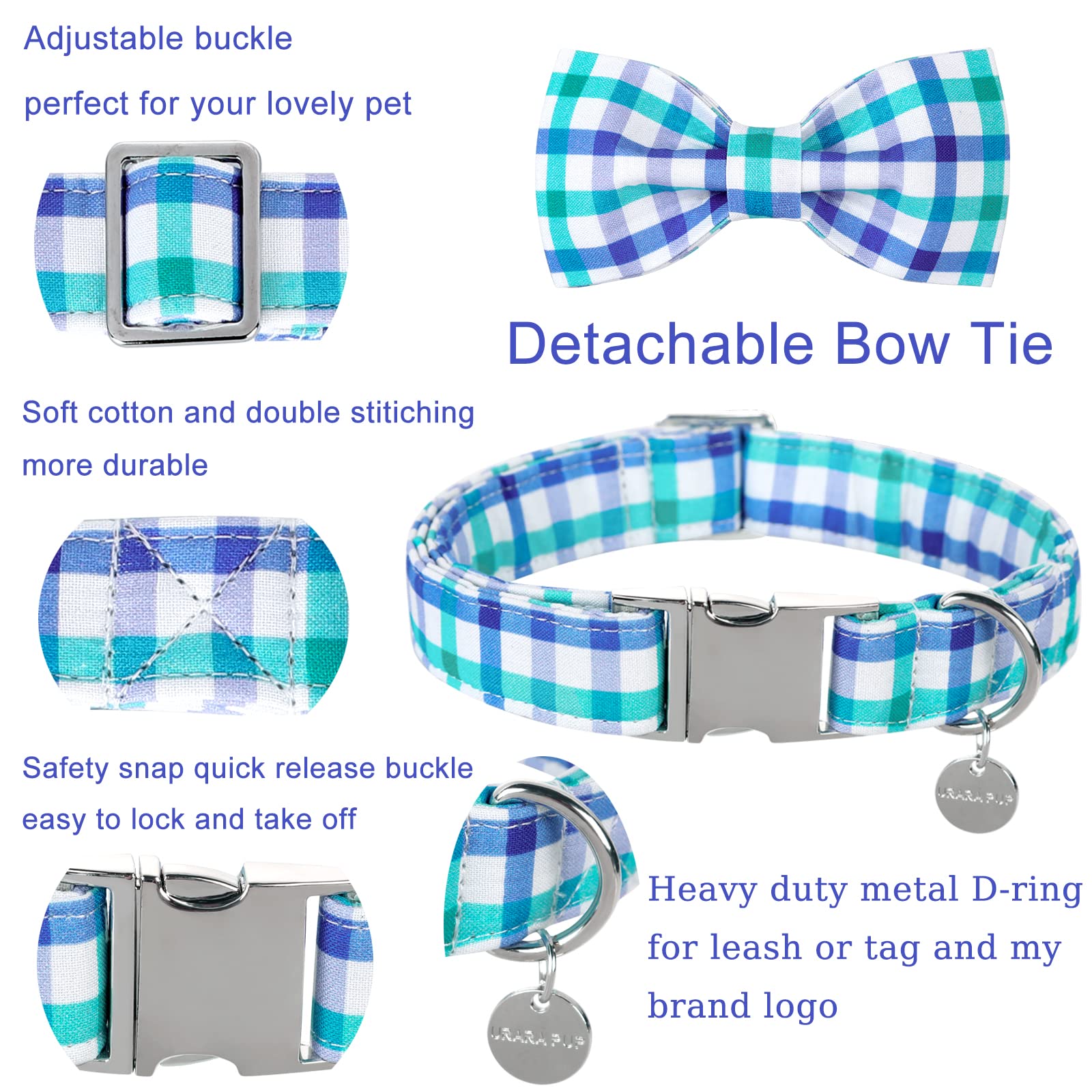 Up Urara Pup Dog Collar Bow Tie, Comfortable Durable Cotton Bowtie Collar For Medium Girl Boy Dog, Adorable Dog Collar With Meta