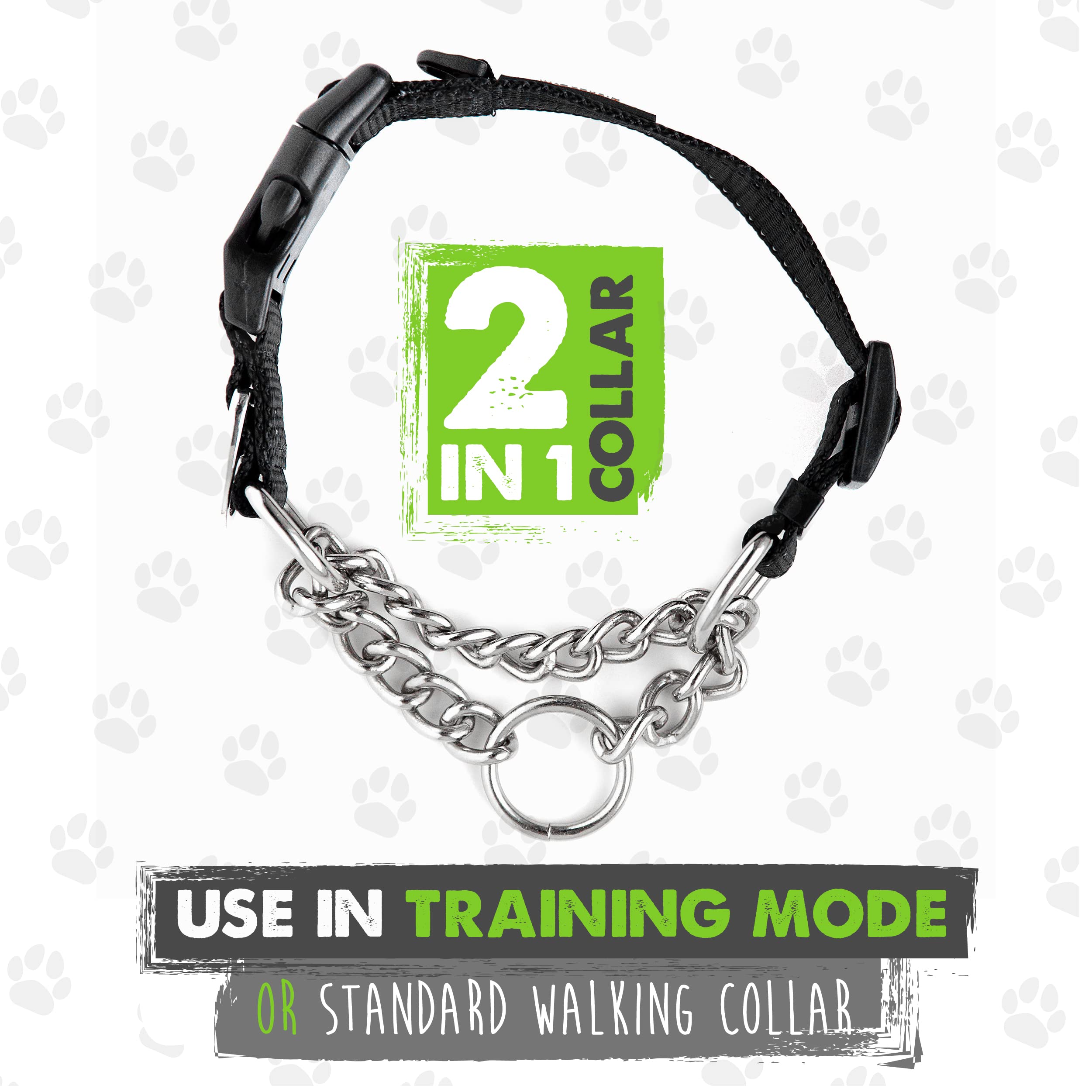 Mighty Paw Martingale Dog Collar 2.0 | Trainer Approved Limited Slip Collar With Stainless Steel Chain & Heavy Duty Buckle - Mod