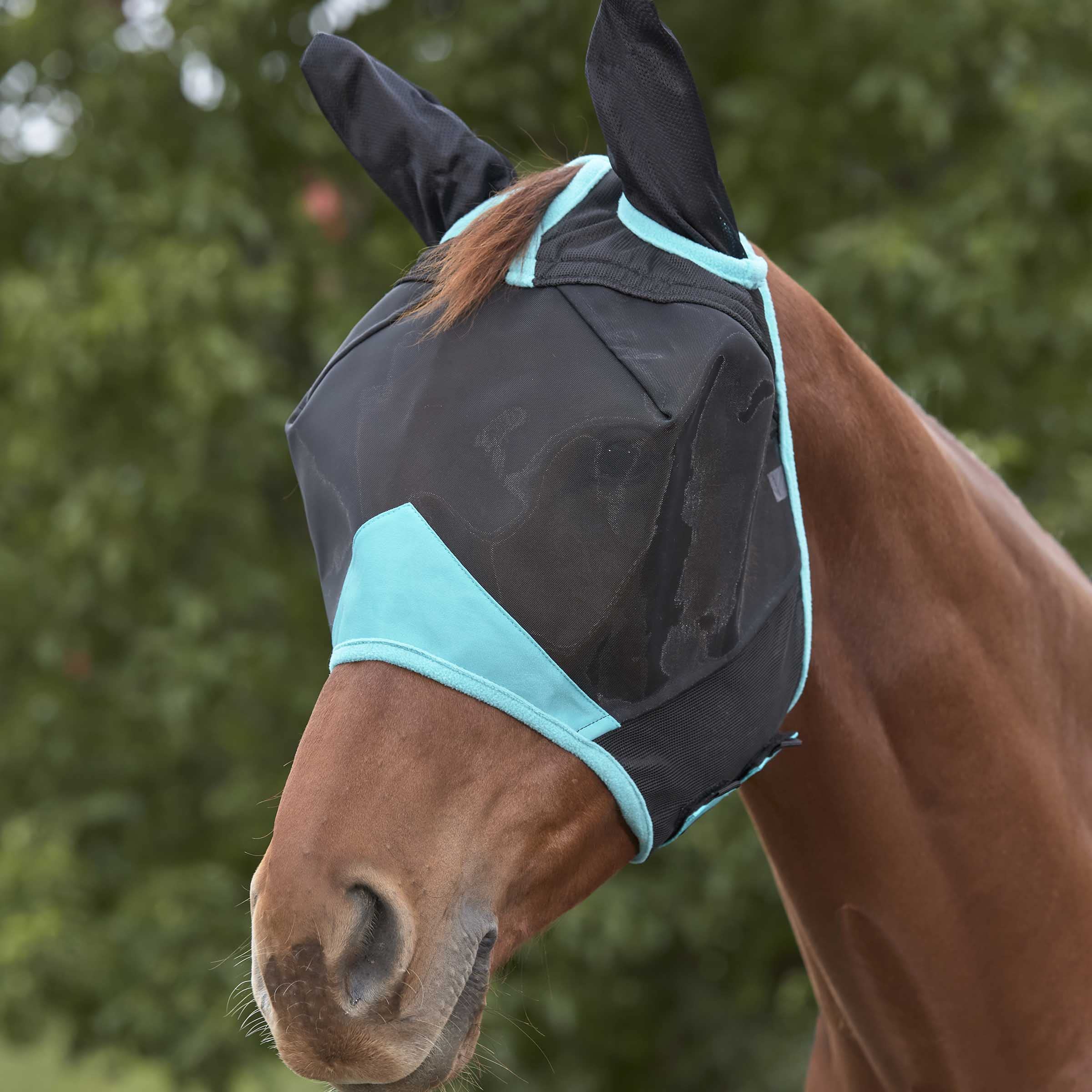 WeatherBeeta ComFiTec Deluxe Fine Mesh Mask with Ears, Black/Turquoise, Full