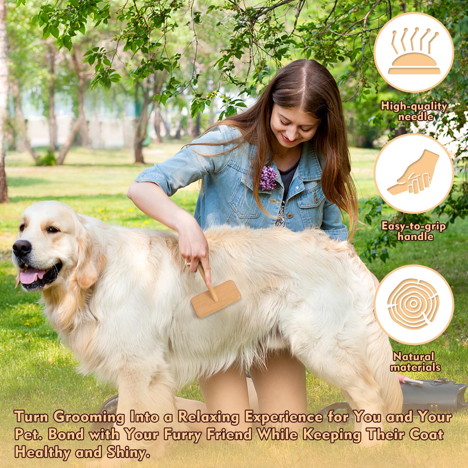 SGSYRYCO Dog Slicker Brush - Professional Grooming Tool for Shedding, Large Size, Wood & Beige, Ideal for Long/Short Hair Pets