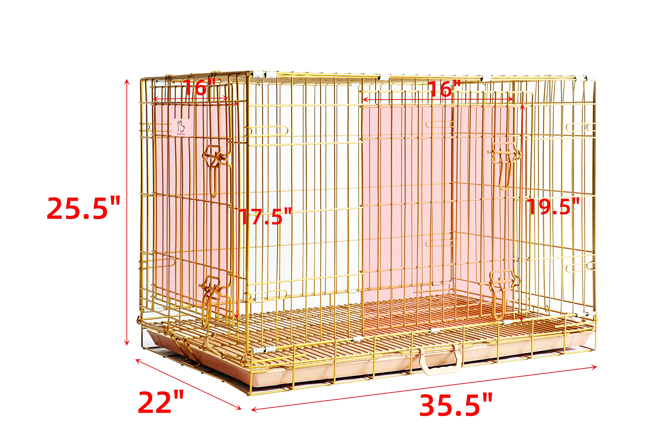 Homey Pet Copper Gold Dog Crate 36 Inch, Portable Folding Metal Wire Dog Kennel Pet Dog Cage With Removable Floor Grid, Pull Out