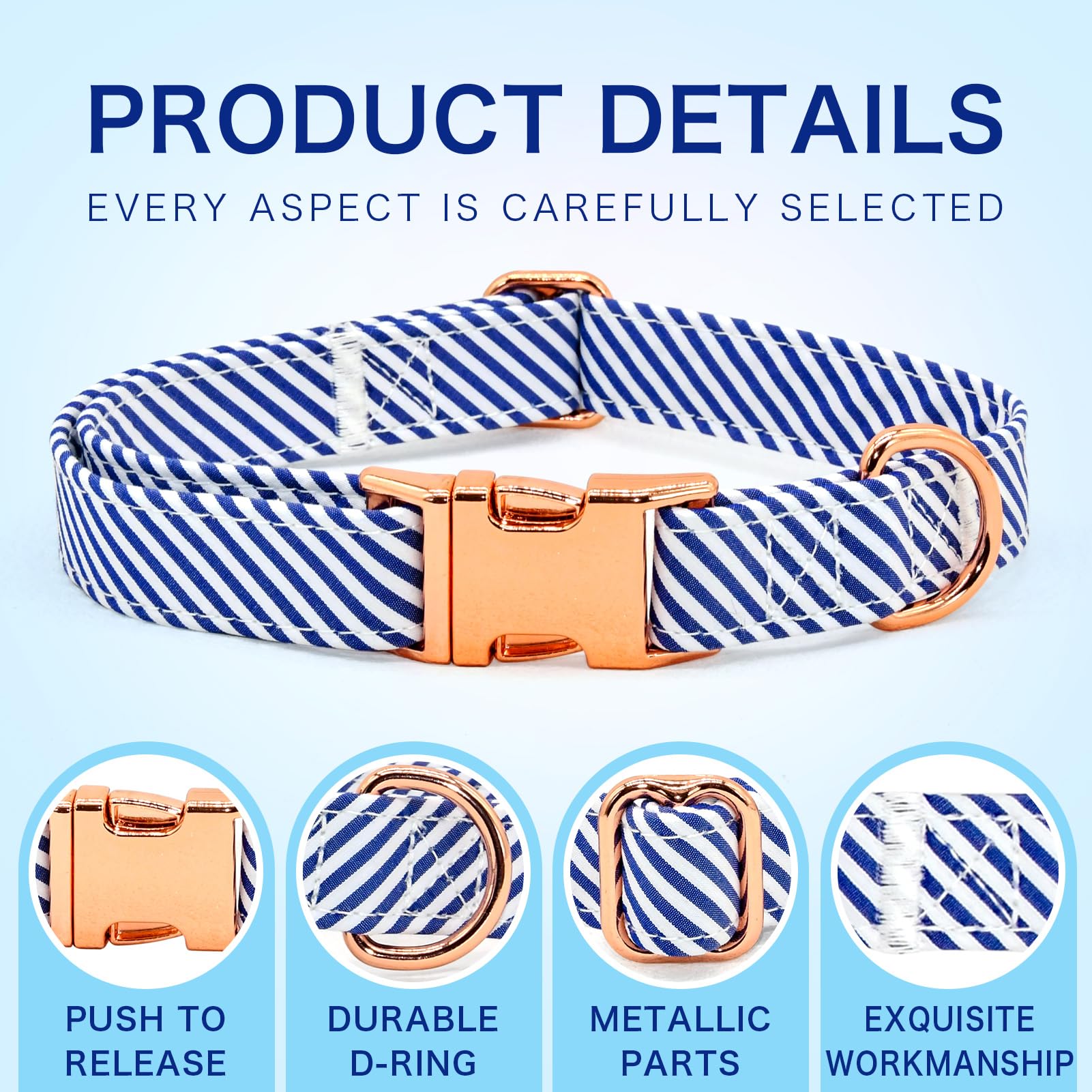 Classical Blue Stripe Dog Bow Tie Dog Collar Accessory, Detachable Bowtie, Adjustable Collar For Small Medium Large Dogs