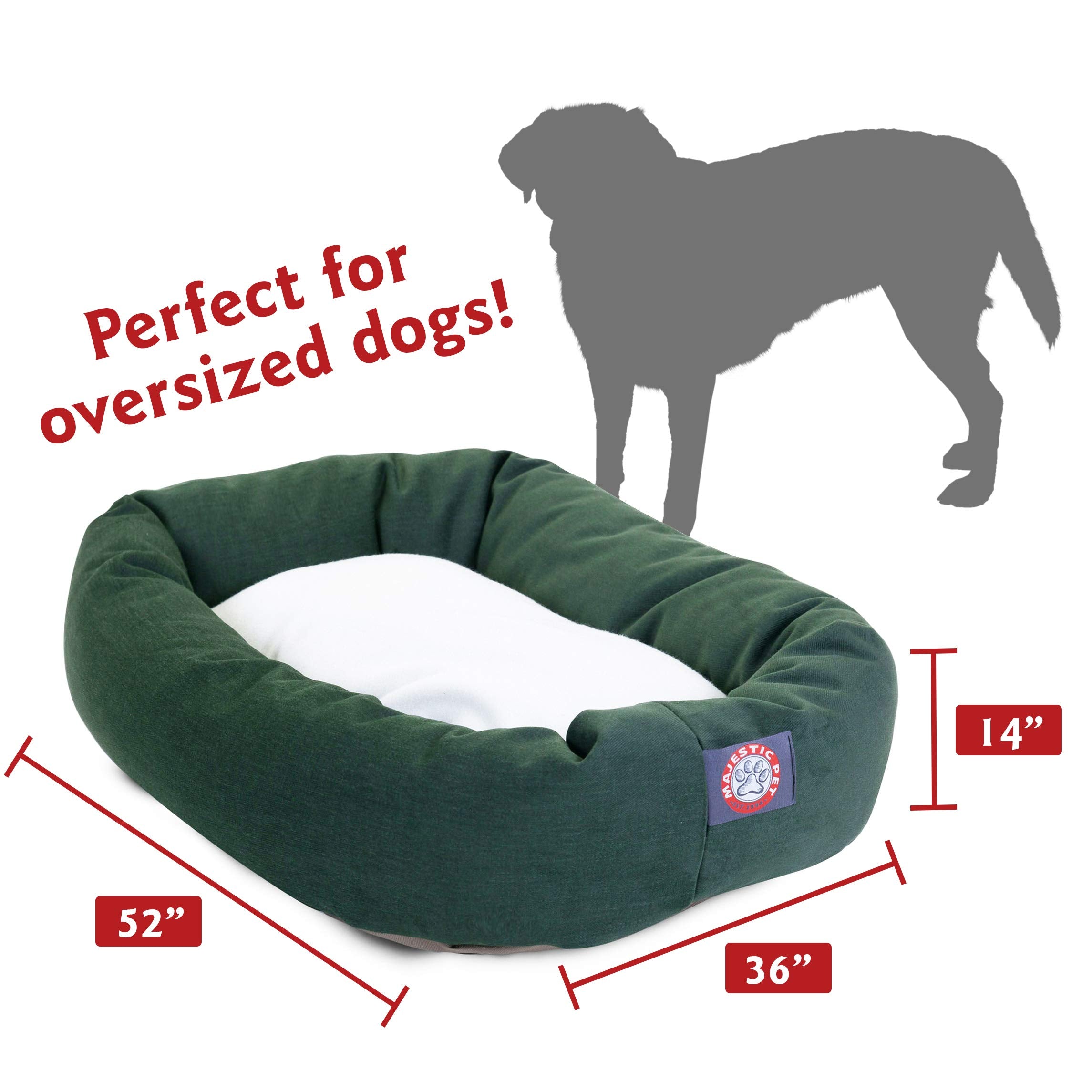 Majestic Pet 52 inch Green & Sherpa Bagel Dog Bed Products, 52.0L x 35.0W x 14.0Th