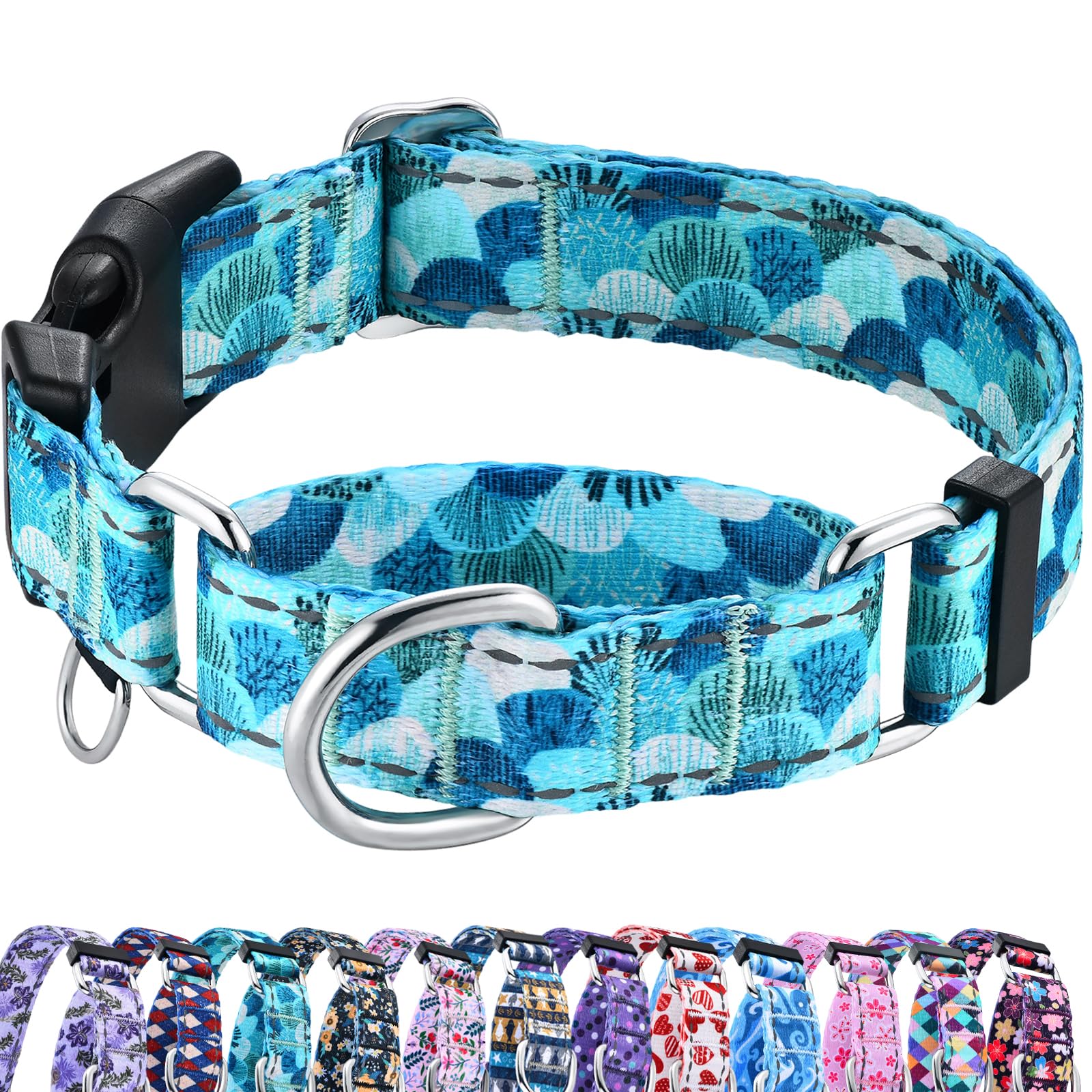 Fidohug Reflective Martingale Collar With Buckle Adjustable Nylon Training Pet Collars For Small Dogs (Turquoise Shell, S)