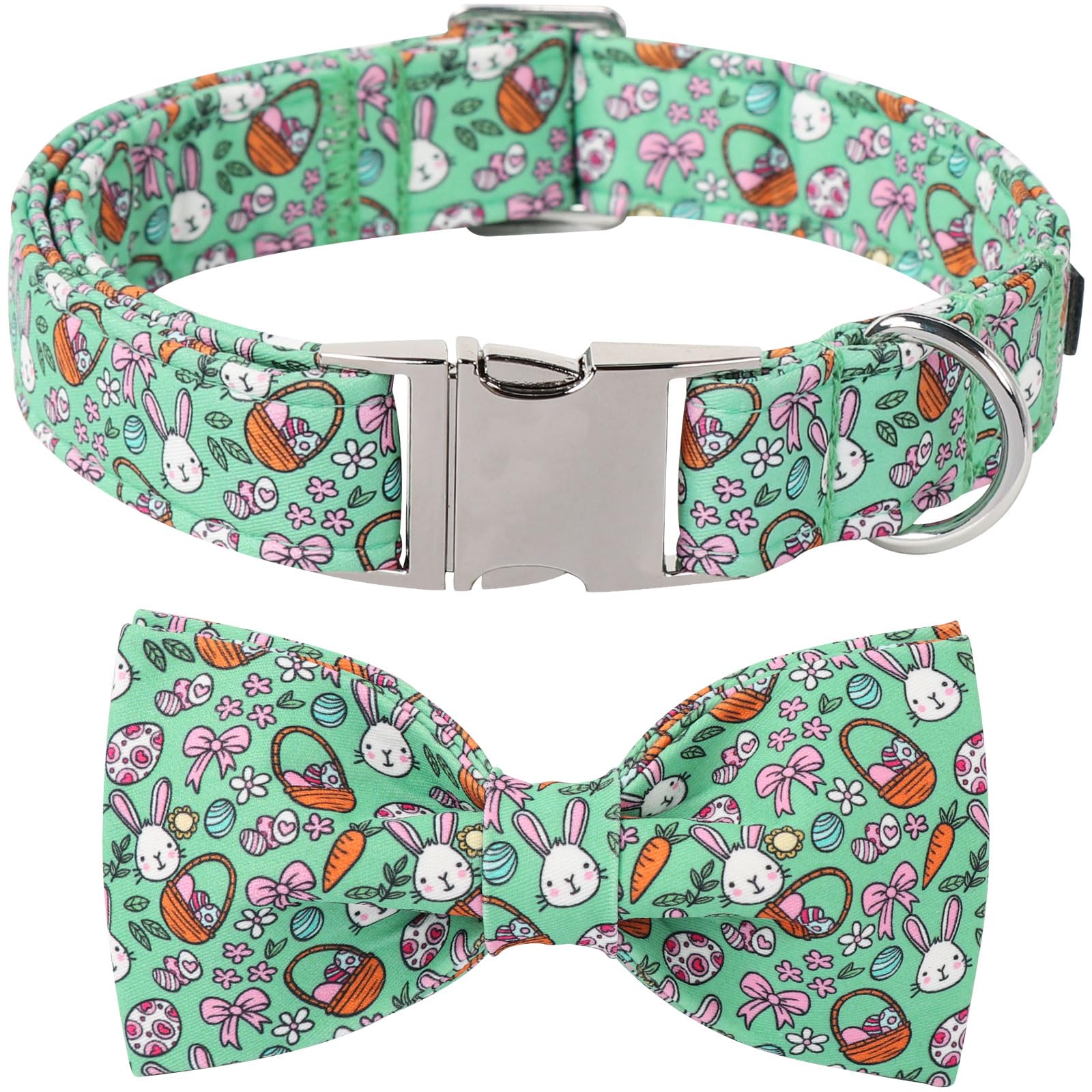 Lionet Paws Easter Dog Collar,Green Eggs Dog Collar For Small Dogs Bowtie, Adjustable Cotton Rabbit Bowtie Pet Puppy Collars For