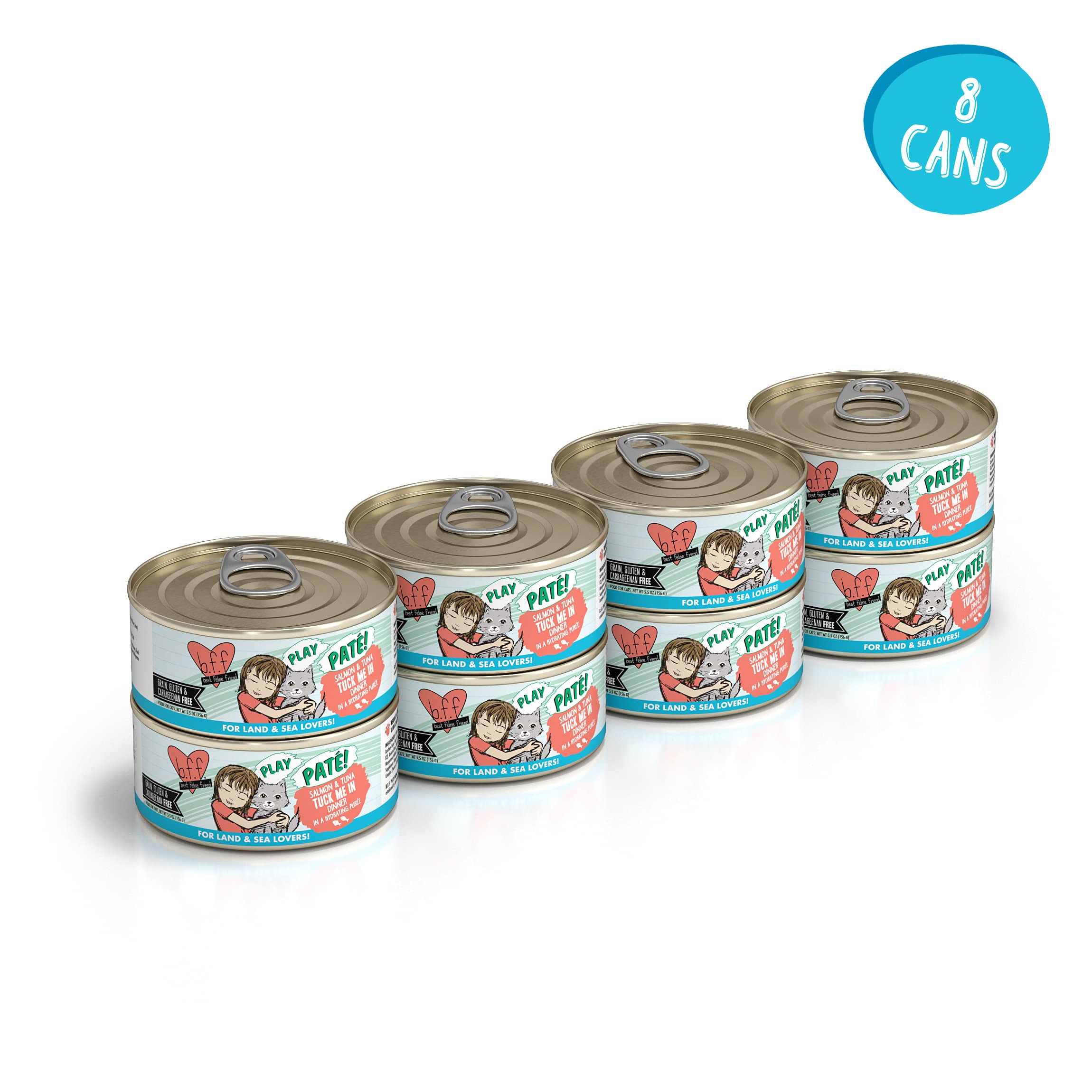 Weruva B.F.F. Play - Best Feline Friend Pat   Lovers, Aw Yeah!, Salmon & Tuna Tuck Me in with Salmon & Tuna, 5.5oz Can (Pack of