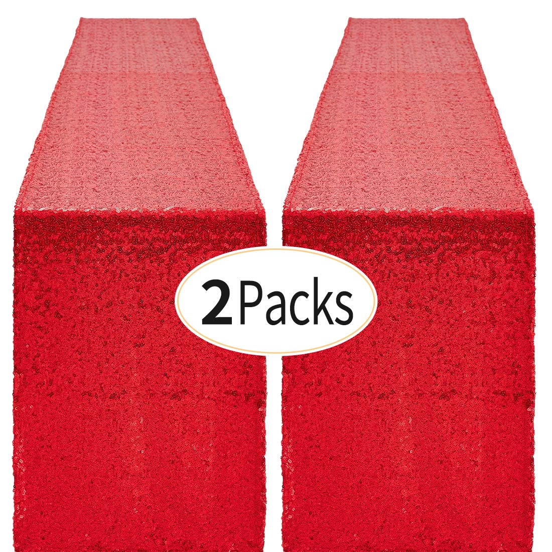 2 Packs 12 X 72 Inches Red Sequin Table Runner, Glitter Runner For Birthday Party Supplies Decorations Wedding Bachelorette Holi