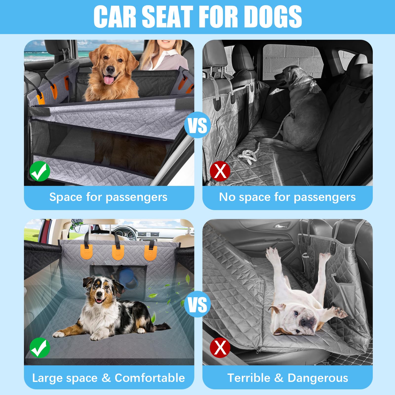 Dog Car Seat For Large Medium Dogs, Hard Bottom Back Seat Extender For Dogs With Soft Removable Blanket, Non-Slip Dog Car Hammoc