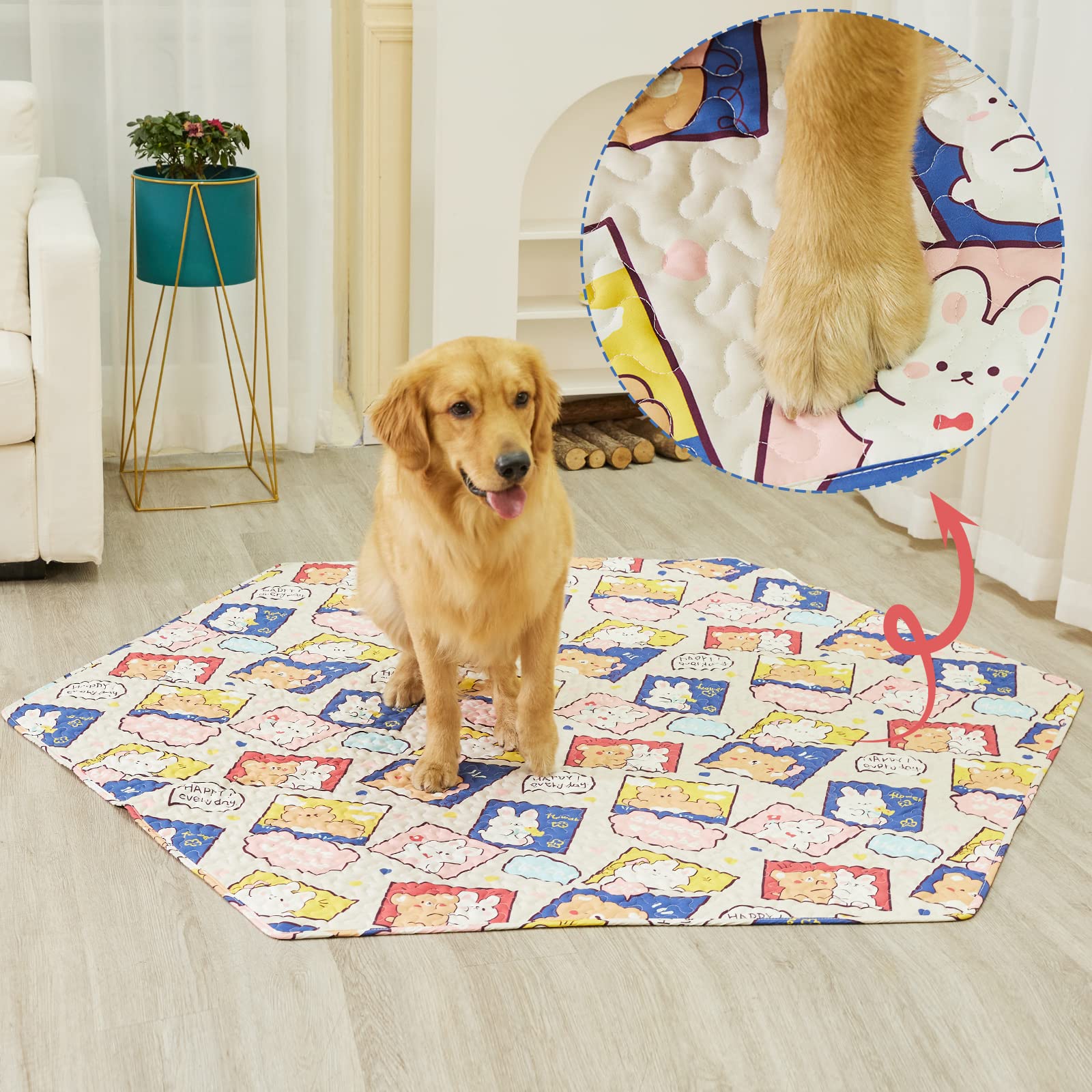 Pjyucien Machine Washable Hexagonal Dog Playpen Mat, 36 Inches Wide, Non-Slip Pet Pen Pee Pad, Suitable For Indoor/Outdoor Puppy