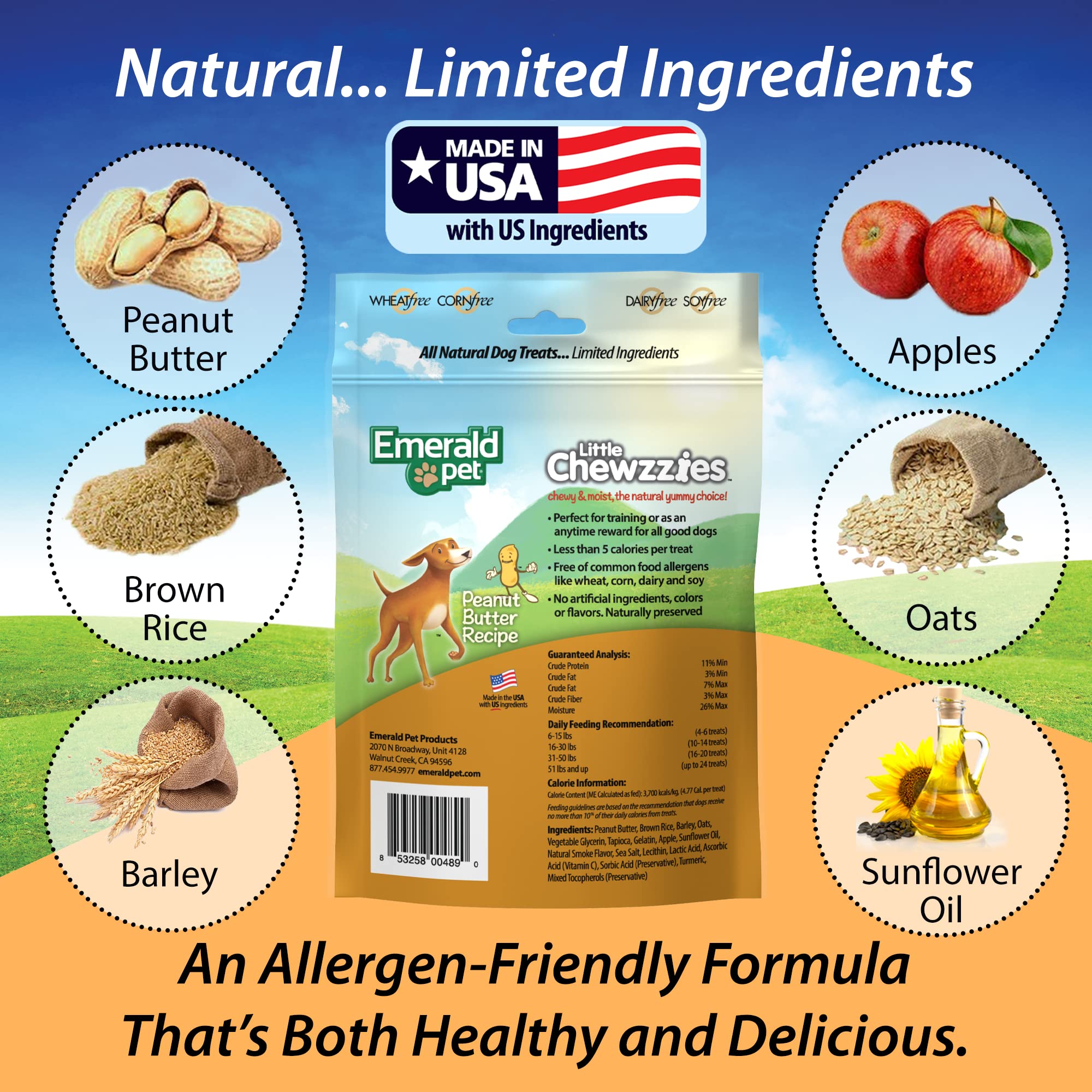 Emerald Pet Little Chewzzies Wheat Free Training Dog Treats - Healthy and Tasty Natural Dog Chews with Real Meat or Peanut Butte