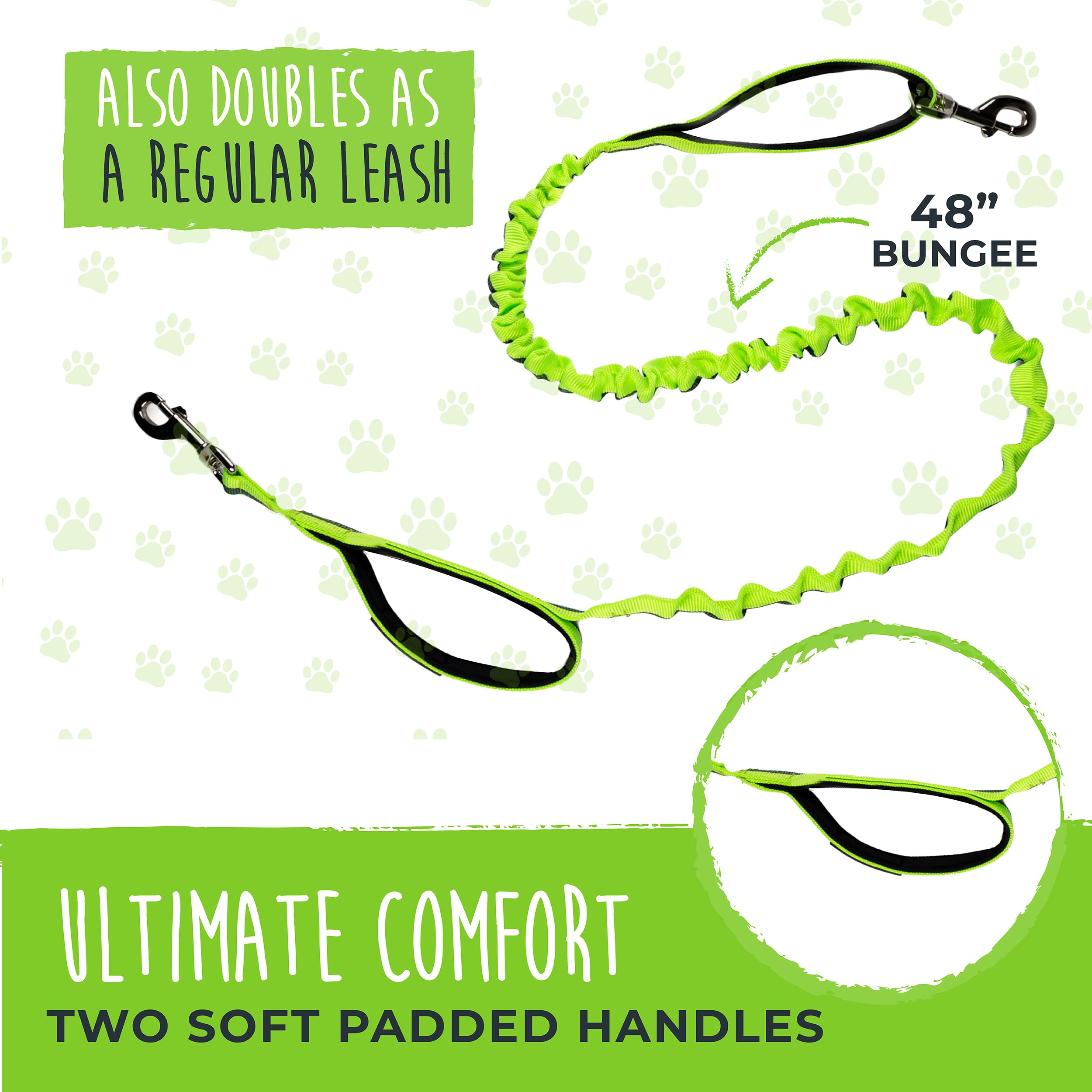 Mighty Paw Hands Free Dog Leash | Bungee Waist Leash For Dog Walking. Pet Running Hands Free Tether For Large, Medium & Small Breeds. Pet Waist Belt (36' - 48') Up To 150 Lbs - Green